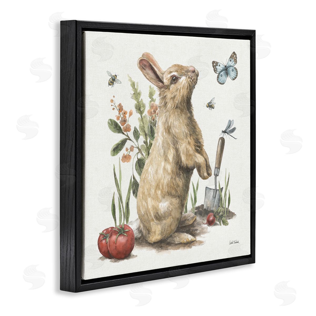 Garden Patch Rabbit Black Floating Frame Canvas Wall Art, Home Decor by Leslie Trimbach