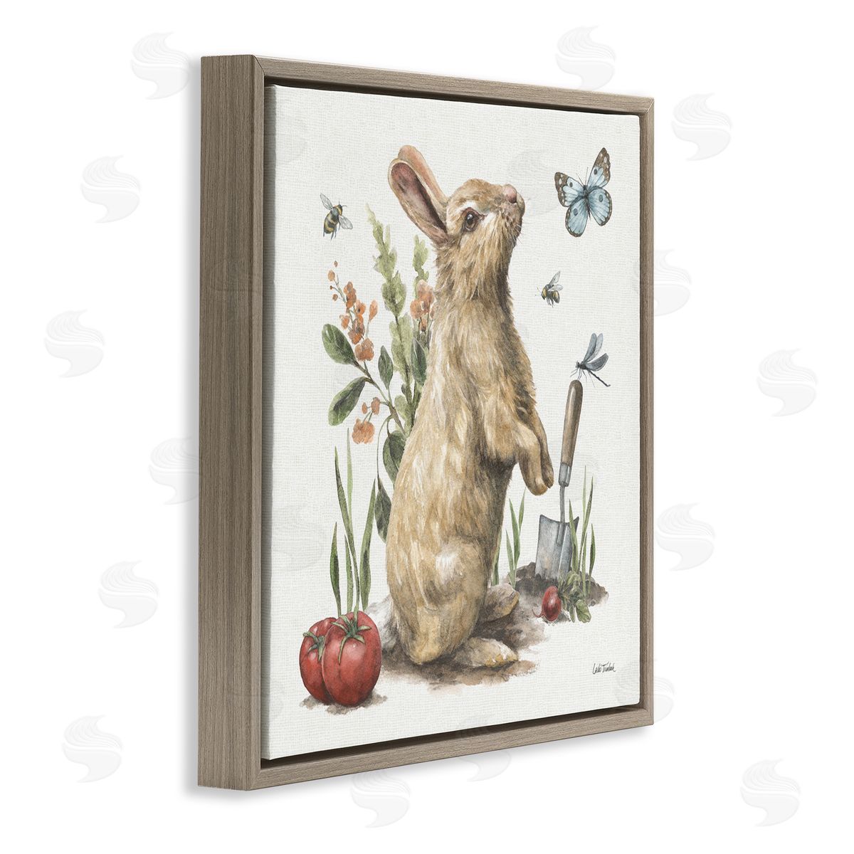 Garden Patch Rabbit Brown Floating Frame Canvas Wall Art, Home Decor by Leslie Trimbach