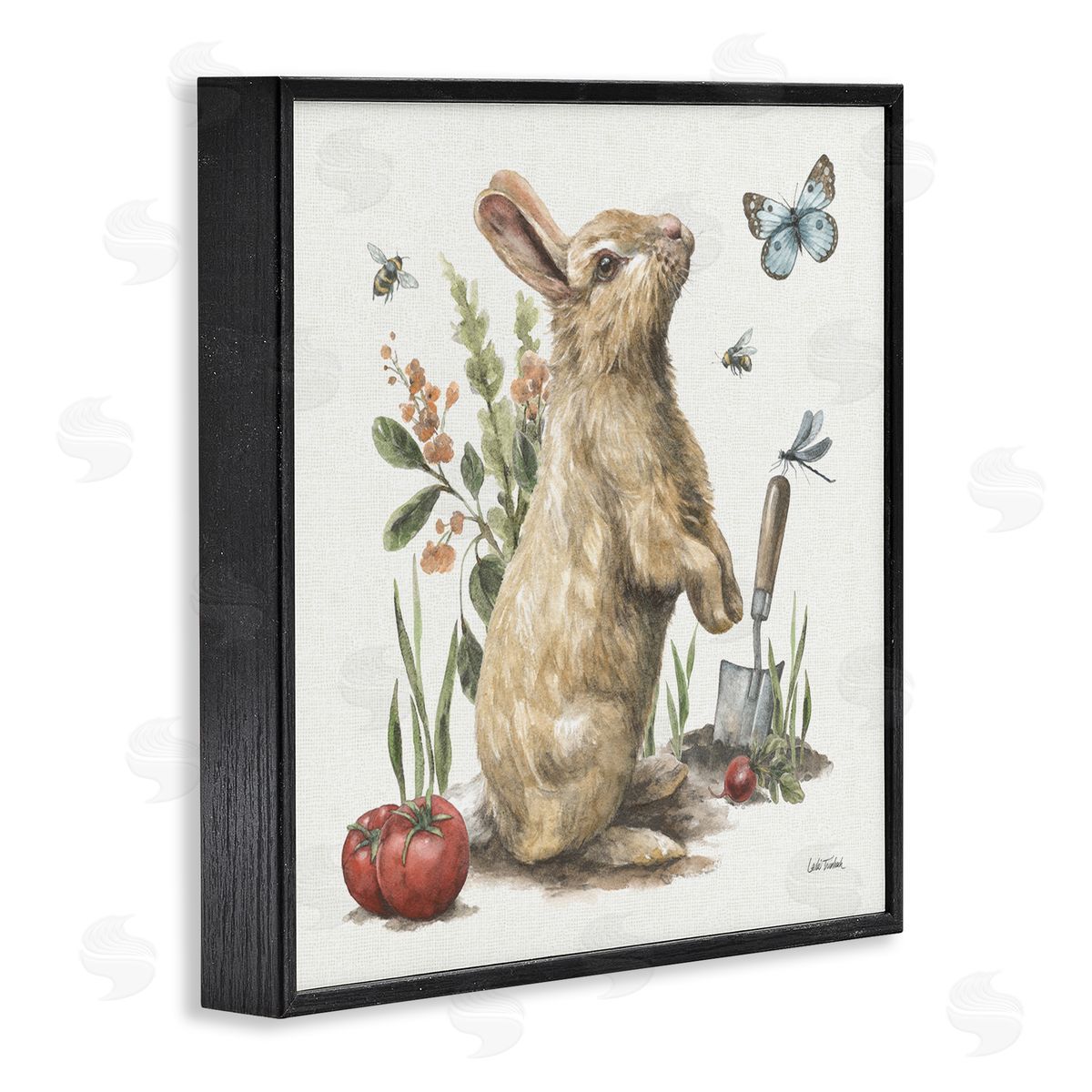 Garden Patch Rabbit Black Frame Print Wall Art, Home Decor by Leslie Trimbach