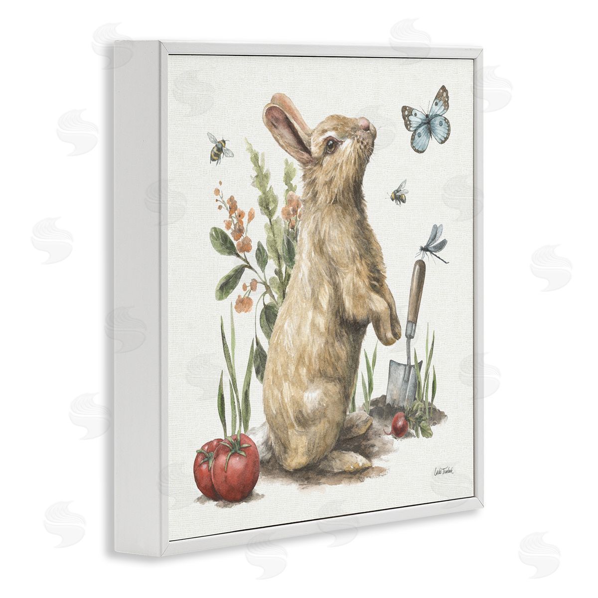 Garden Patch Rabbit White Frame Print Wall Art, Home Decor by Leslie Trimbach