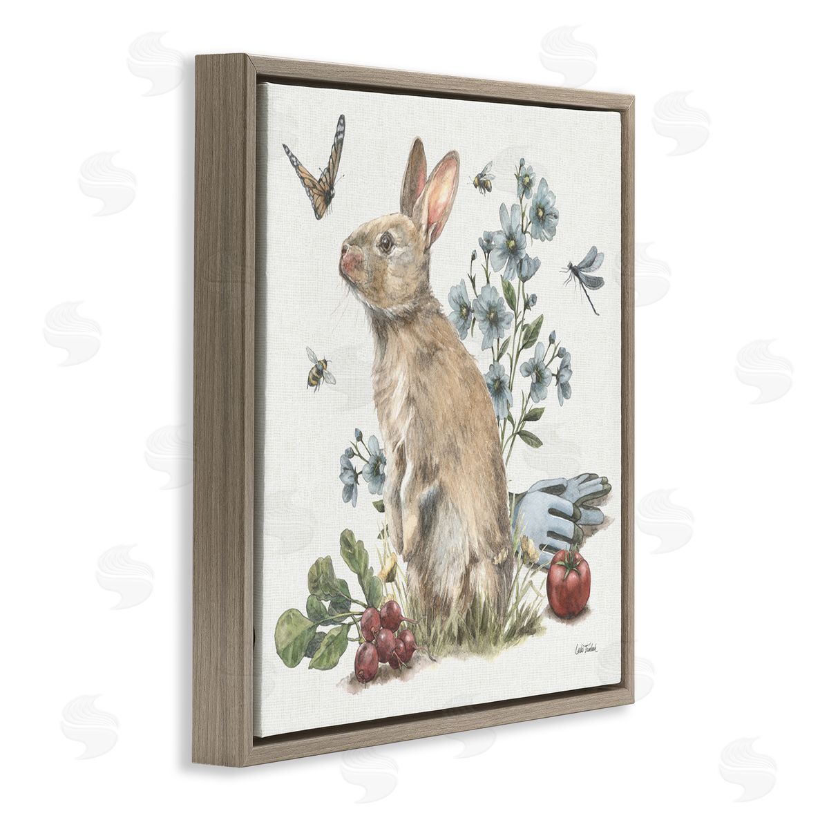 Garden Patch Bunny Brown Floating Frame Canvas Wall Art, Home Decor by Leslie Trimbach