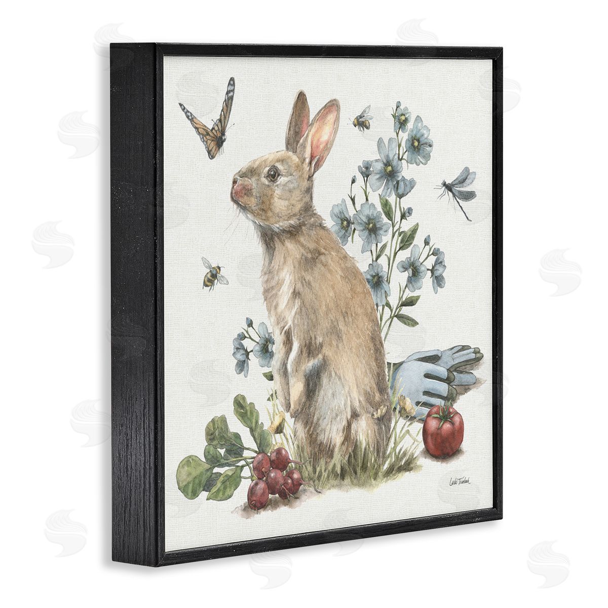 Garden Patch Bunny Black Frame Print Wall Art, Home Decor by Leslie Trimbach
