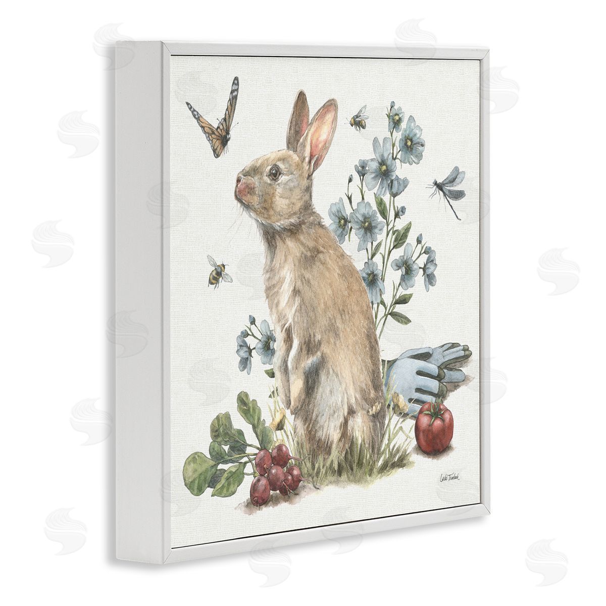Garden Patch Bunny White Frame Print Wall Art, Home Decor by Leslie Trimbach