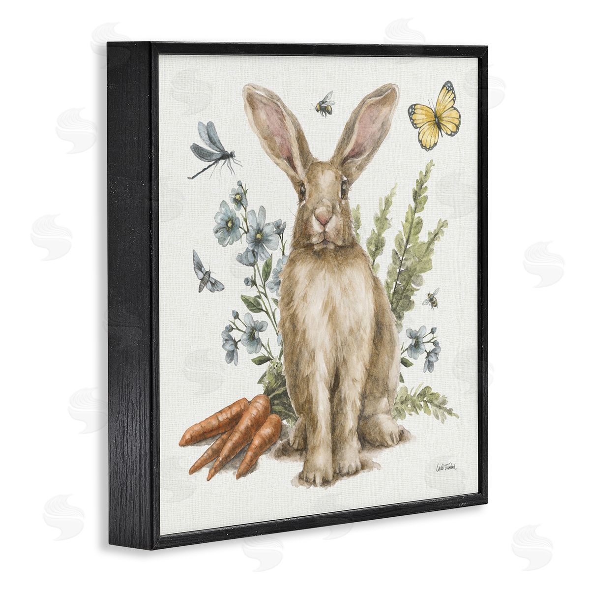 Rabbit and Garden Patch Black Frame Print Wall Art, Home Decor by Leslie Trimbach