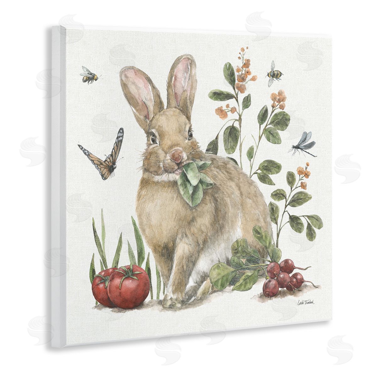 Rabbit and Butterfly Garden Wood Plaque Wall Art, Home Decor by Leslie Trimbach