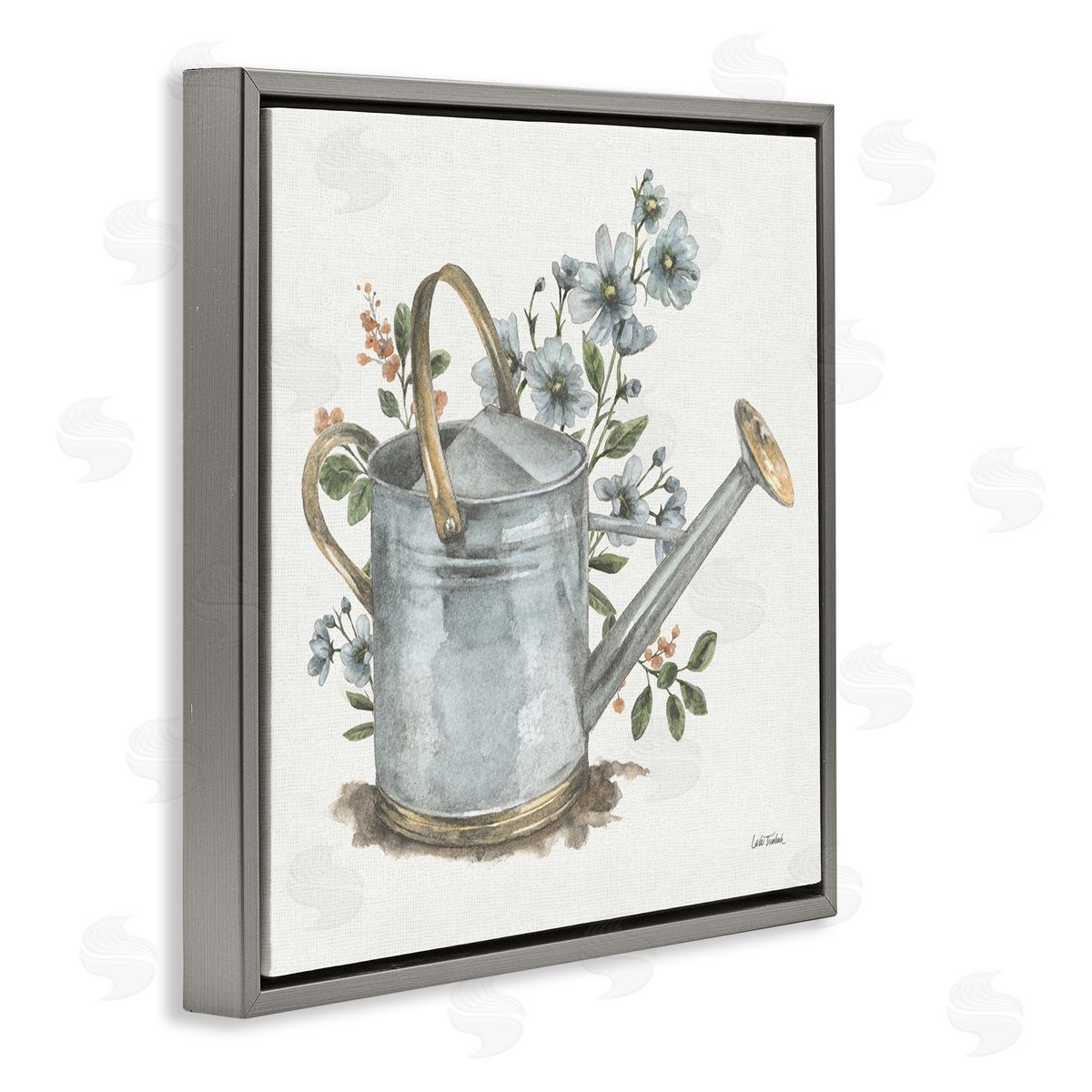 Garden Watering Can Grey Floating Frame Canvas Wall Art, Home Decor by Leslie Trimbach