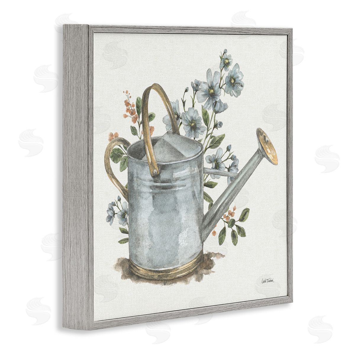 Garden Watering Can Grey Frame Print Wall Art, Home Decor by Leslie Trimbach