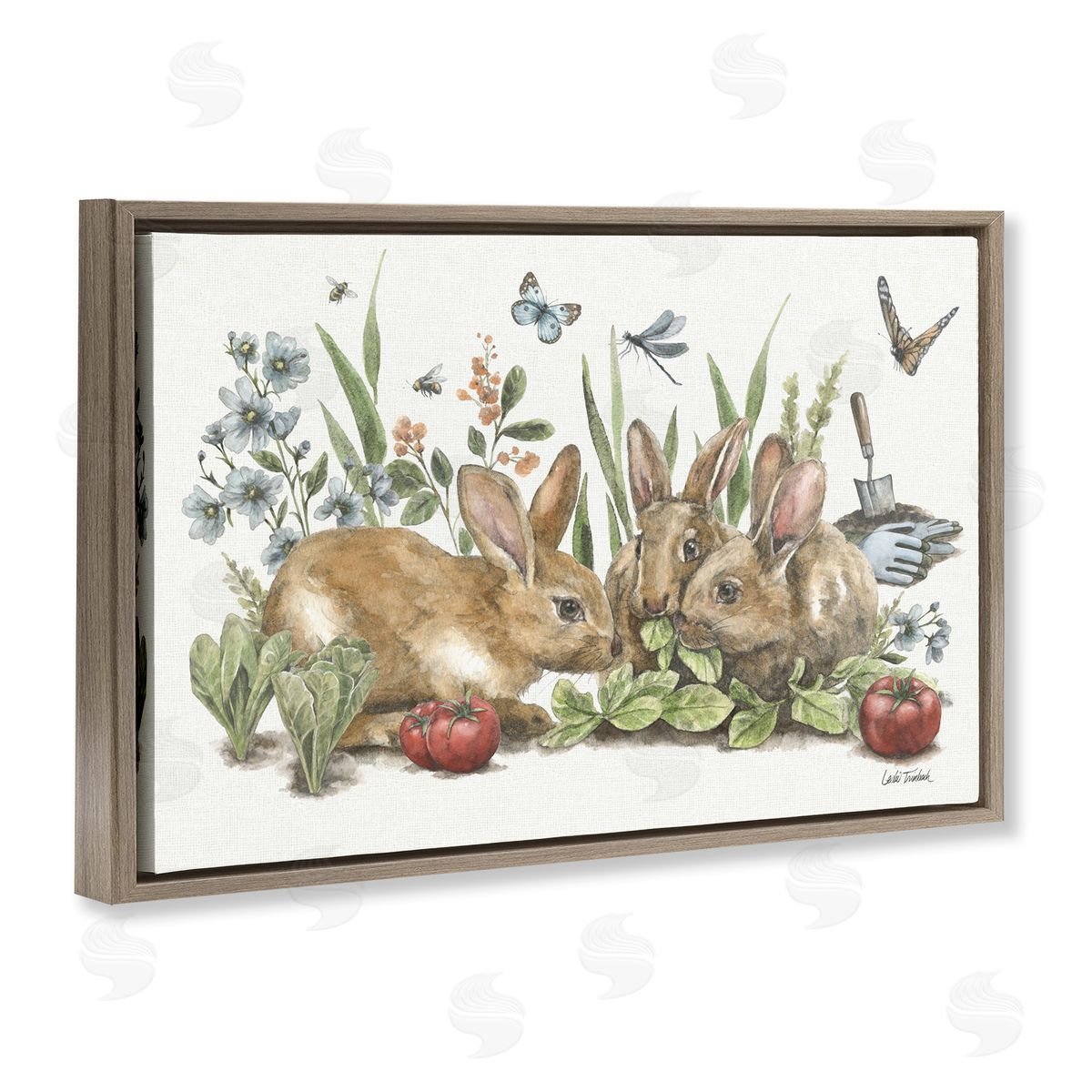 Garden Patch Scene Brown Floating Frame Canvas Wall Art, Home Decor by Leslie Trimbach