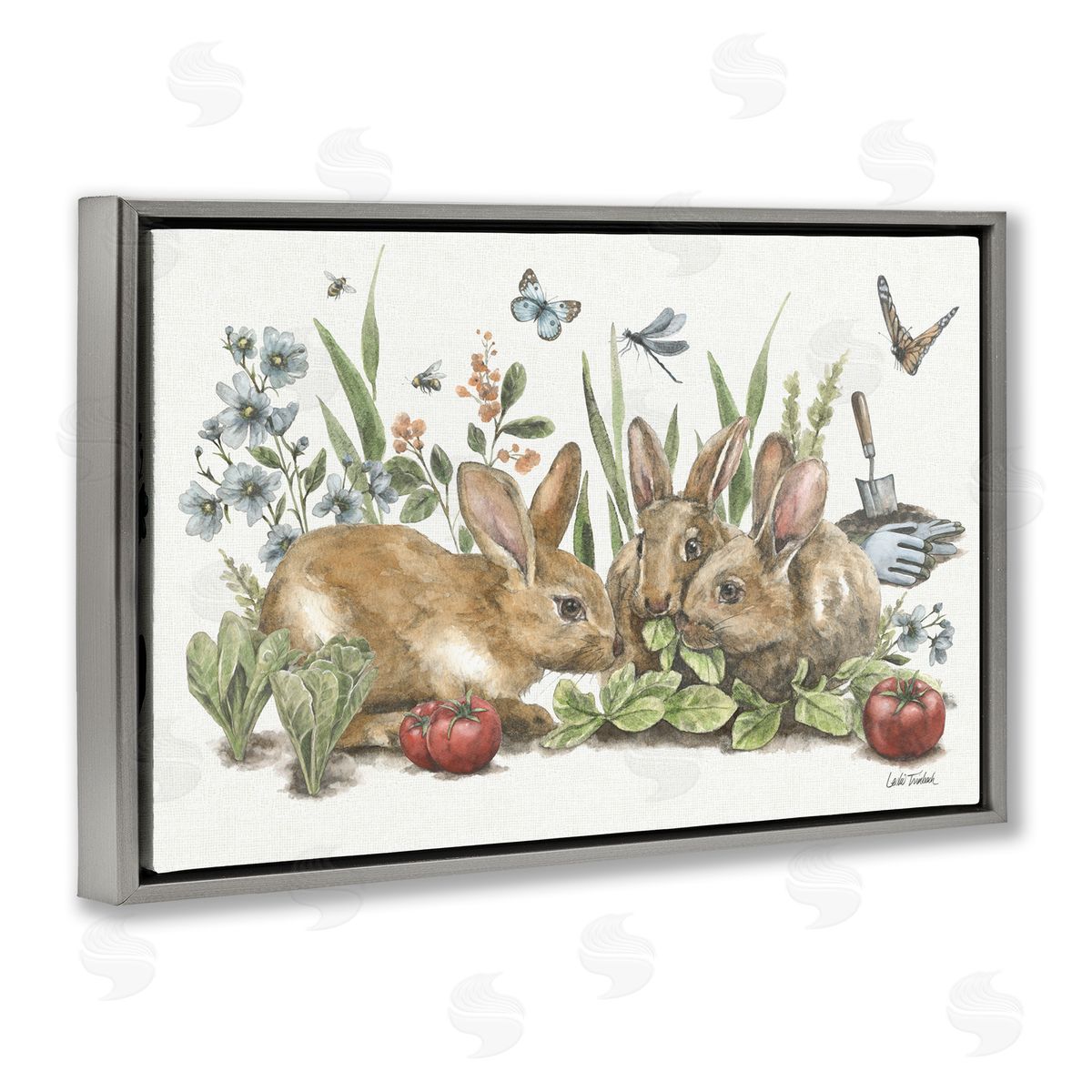 Garden Patch Scene Grey Floating Frame Canvas Wall Art, Home Decor by Leslie Trimbach