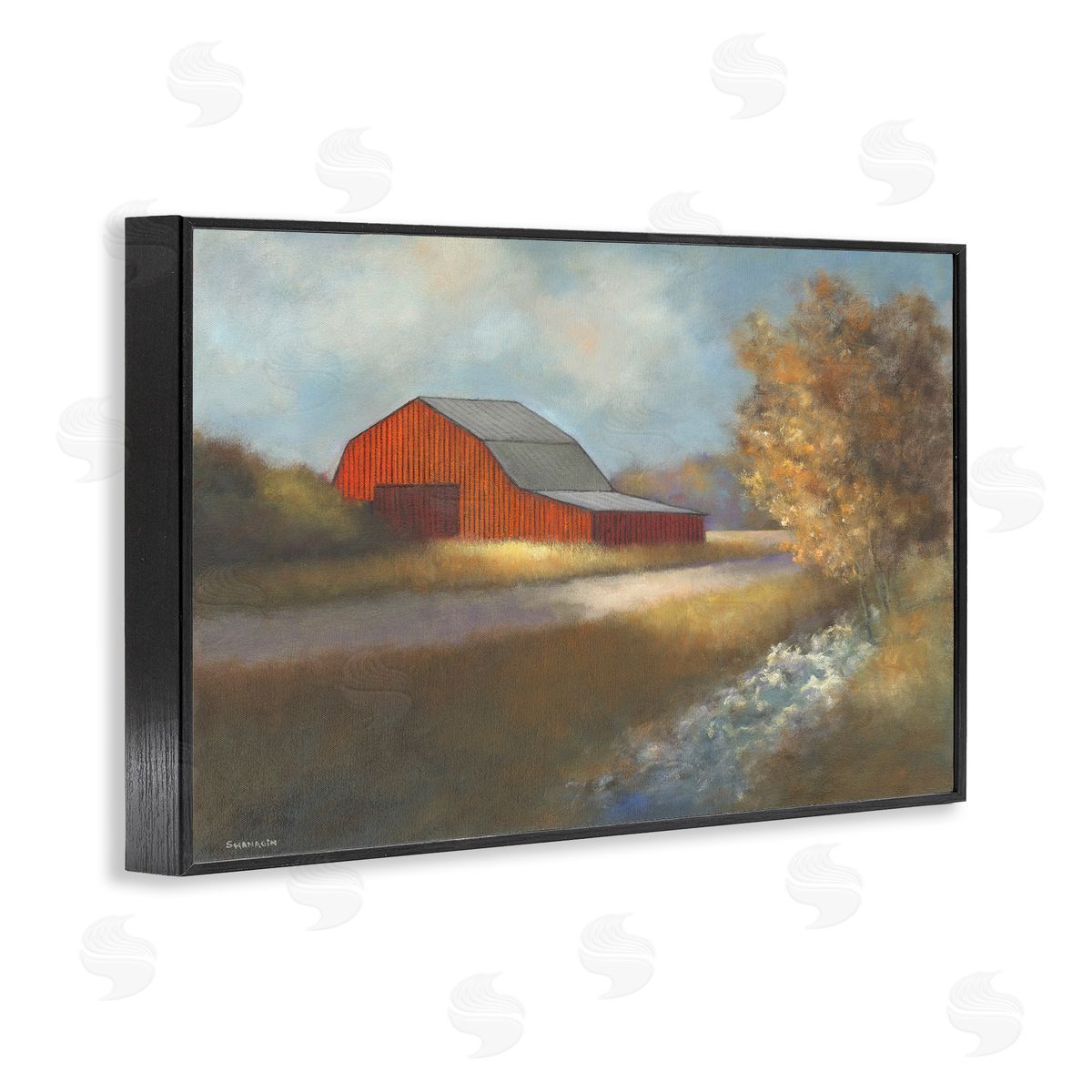 Traditional Red Barn Black Frame Print Wall Art, Home Decor by David Swanagin