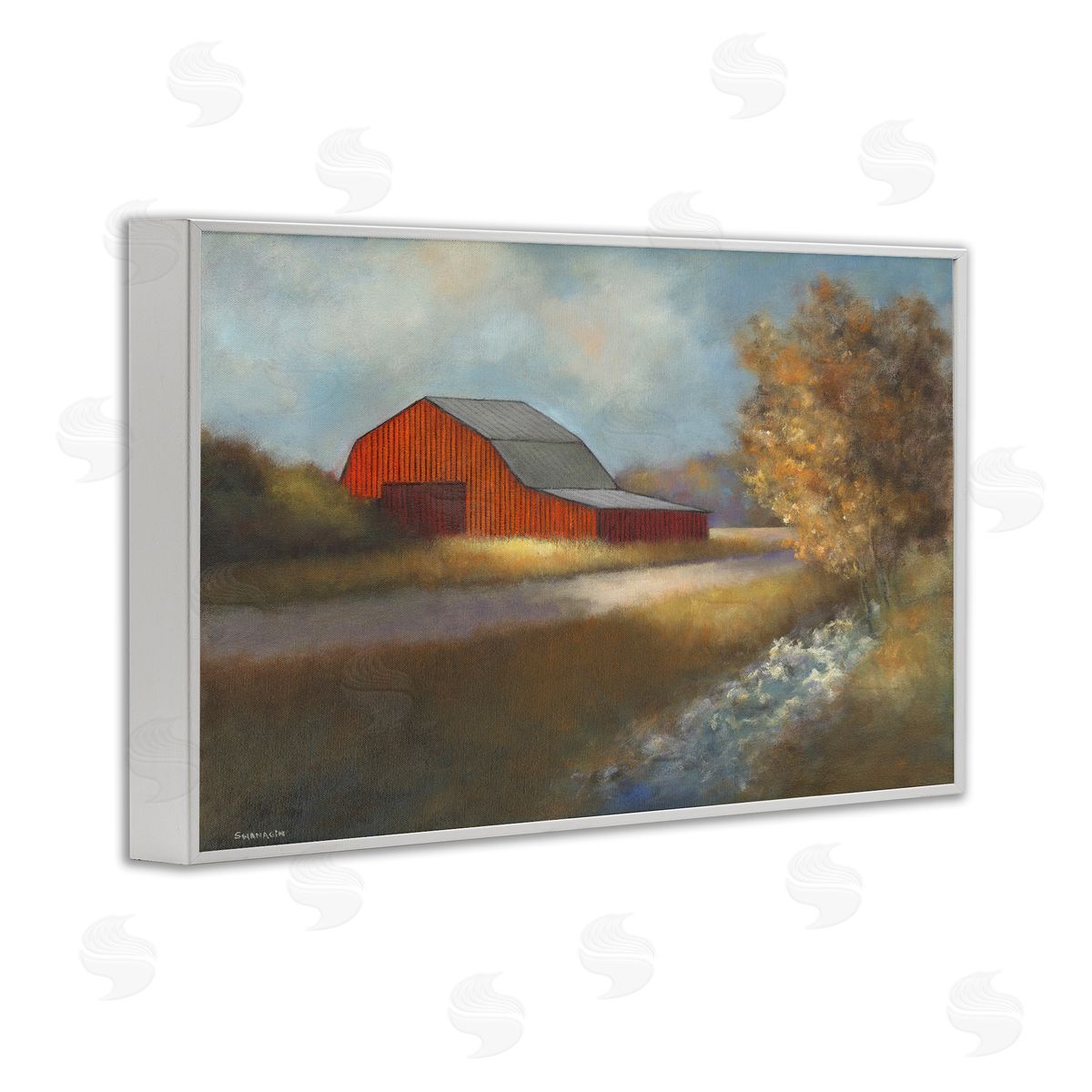 Traditional Red Barn White Frame Print Wall Art, Home Decor by David Swanagin