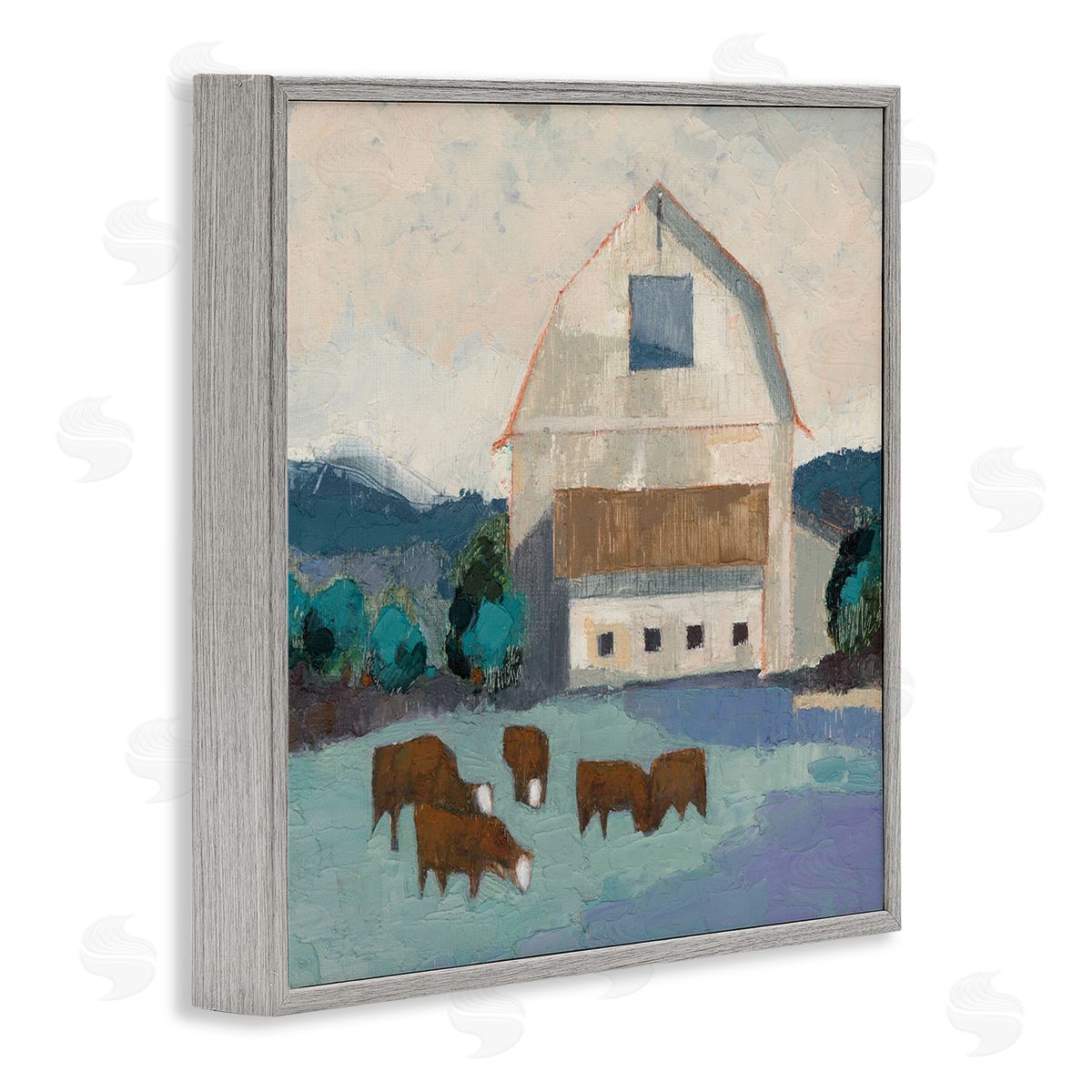 Barnyard Grazing Cattle Grey Frame Print Wall Art, Home Decor by Sue Jachimiec