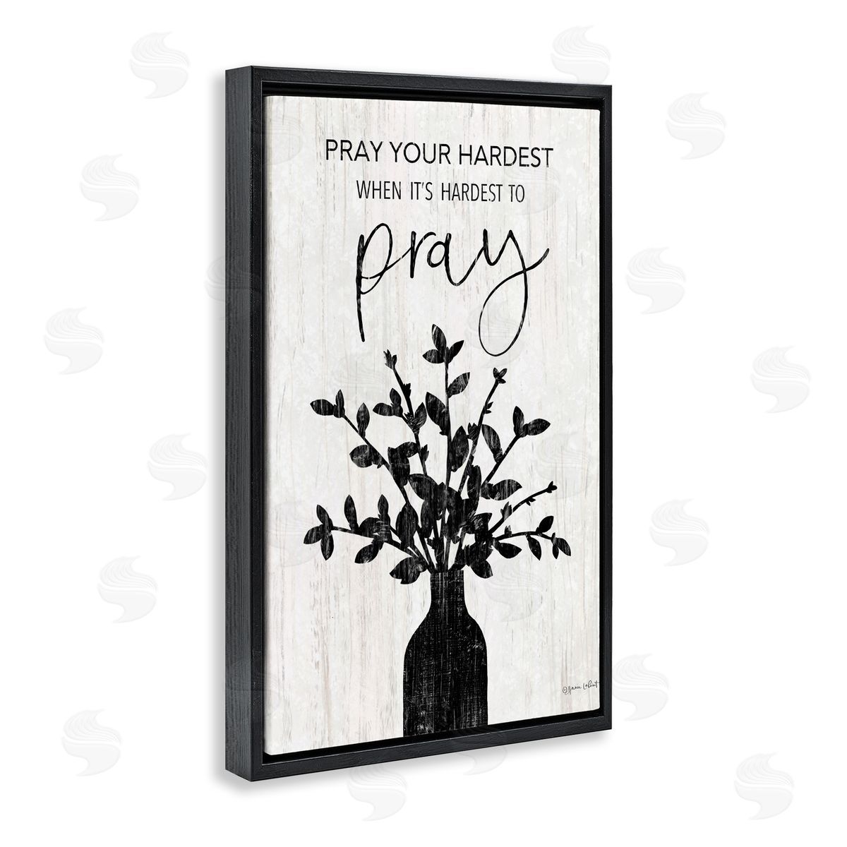 Pray Your Hardest Black Floating Frame Canvas Wall Art, Home Decor by Annie LaPoint