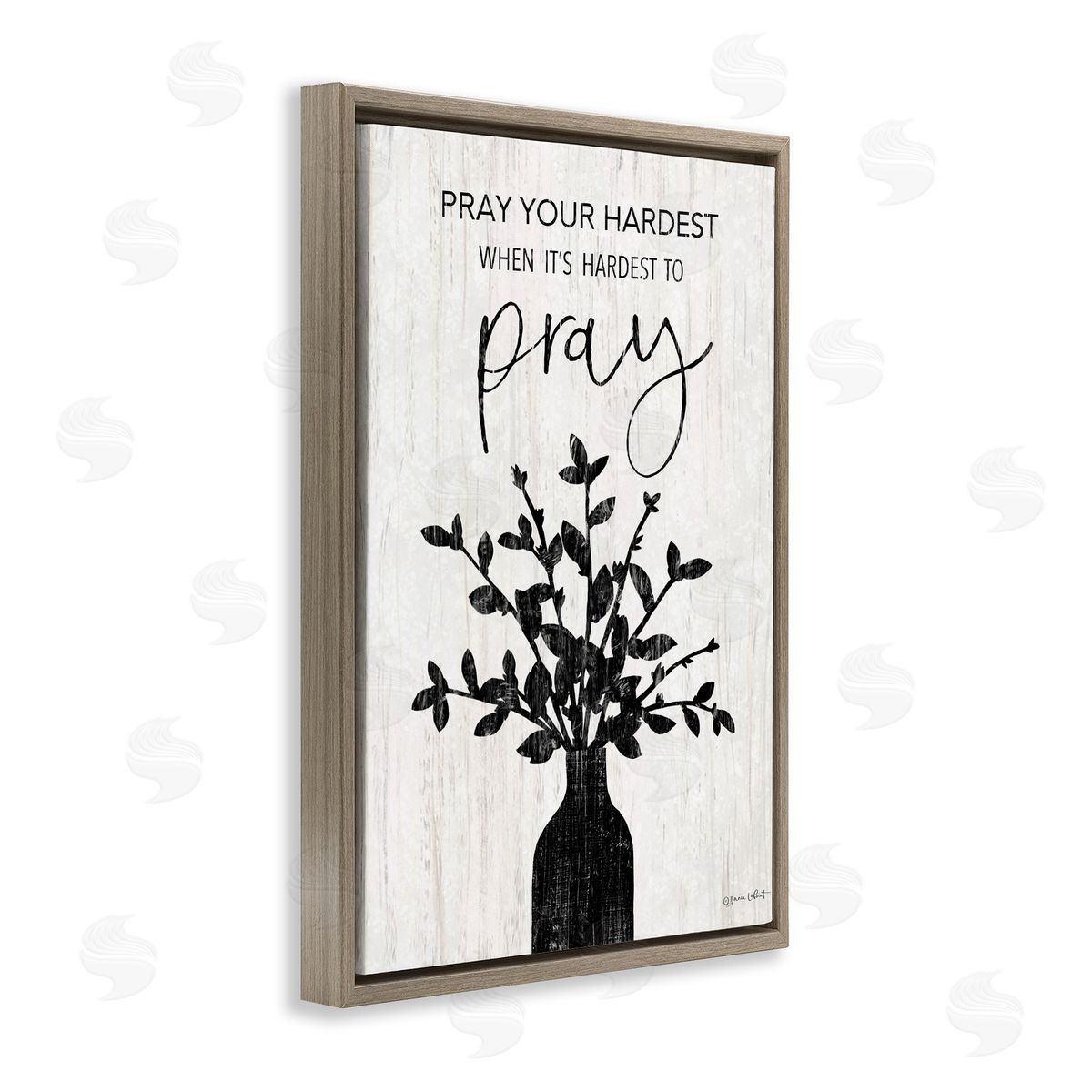 Pray Your Hardest Brown Floating Frame Canvas Wall Art, Home Decor by Annie LaPoint