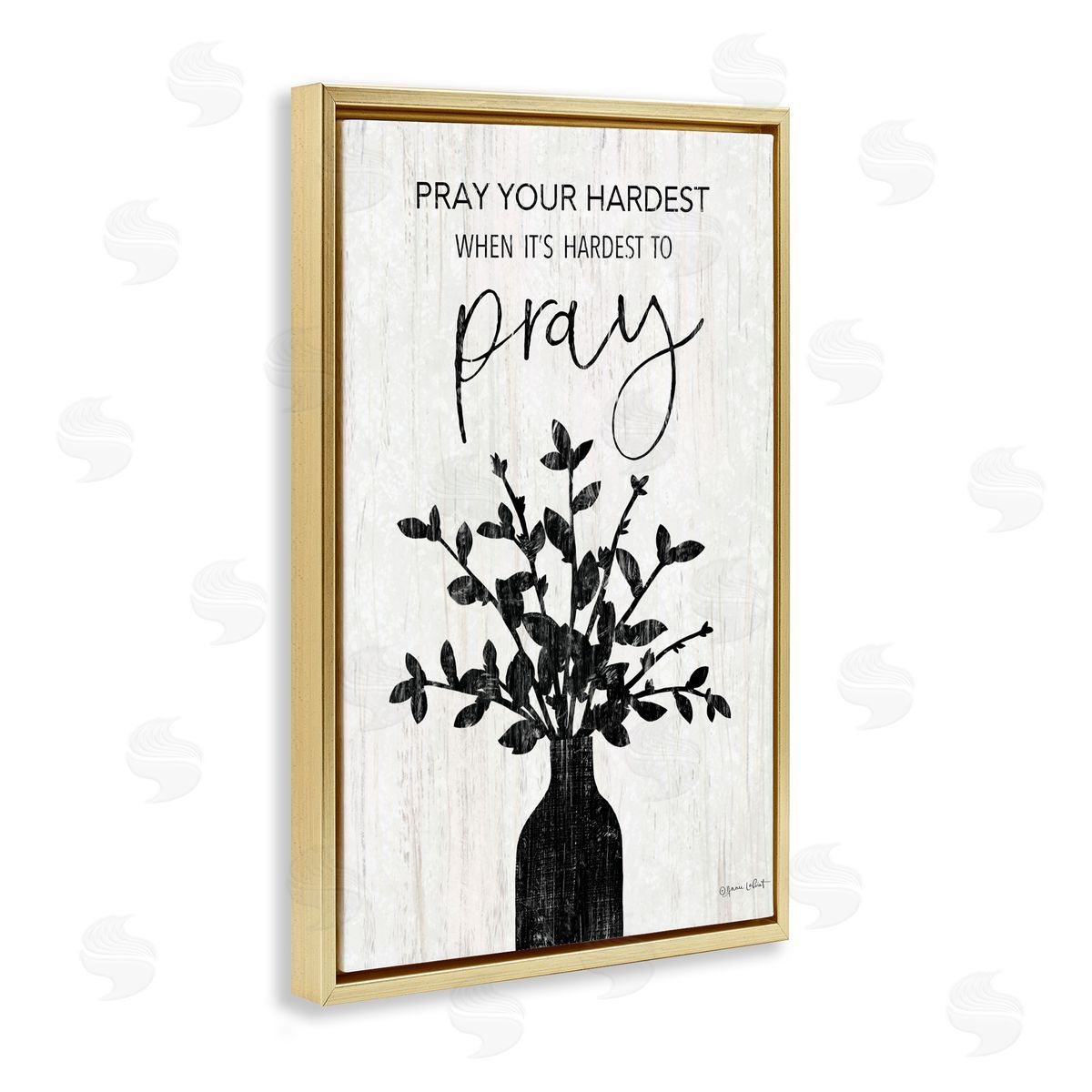 Pray Your Hardest Gold Floating Frame Canvas Wall Art, Home Decor by Annie LaPoint