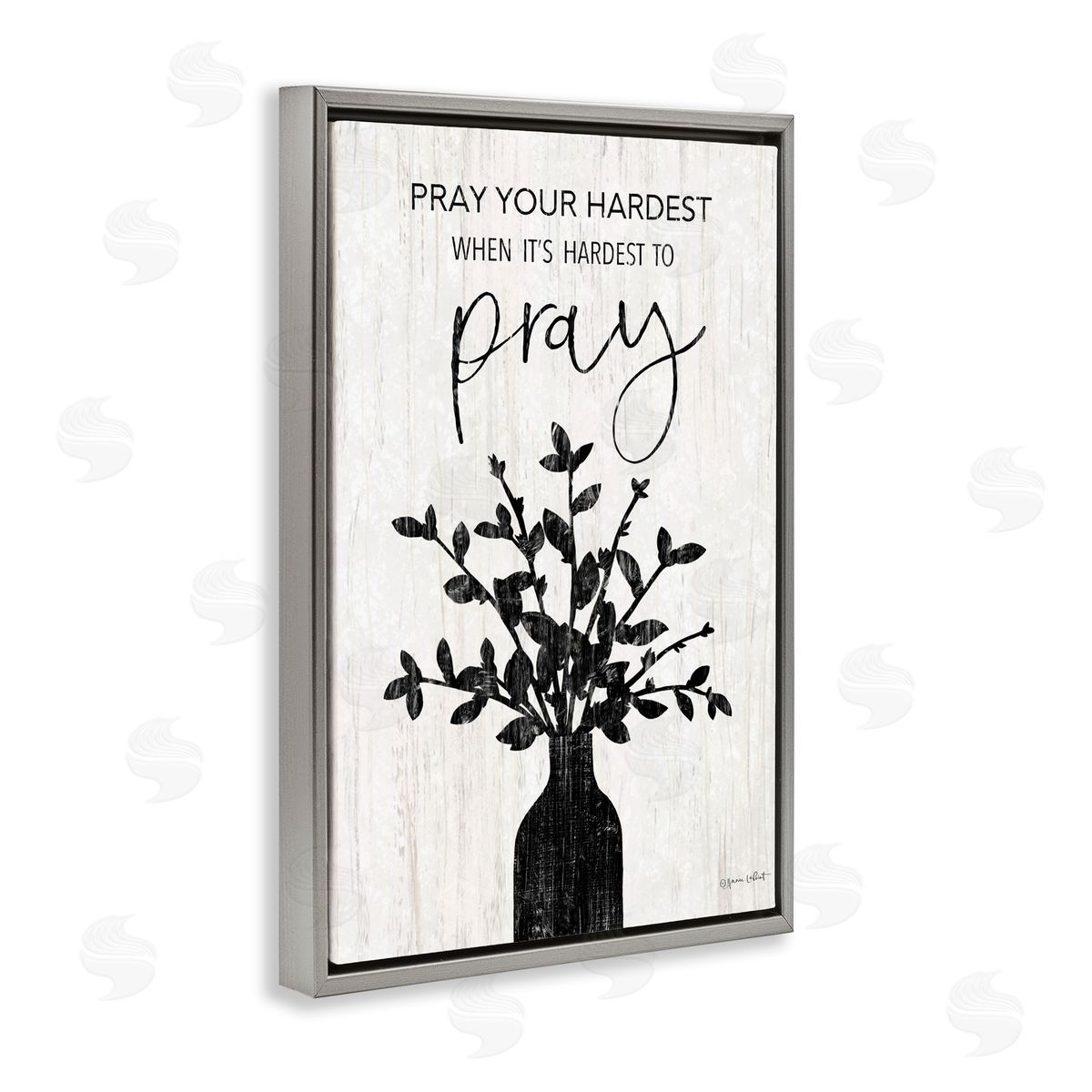 Pray Your Hardest Grey Floating Frame Canvas Wall Art, Home Decor by Annie LaPoint