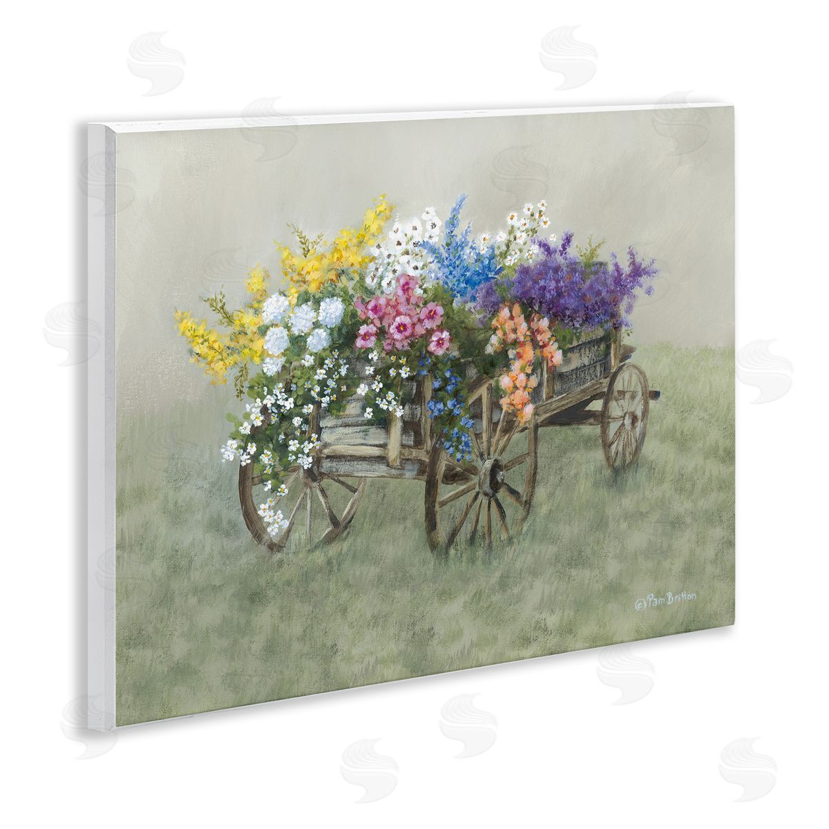 Floral Filled Wagon Wood Plaque Wall Art, Home Decor by Pam Britton