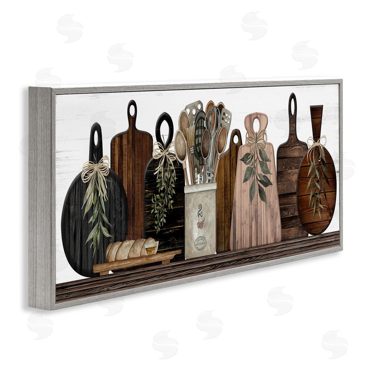 Wooden Kitchen Items Grey Frame Print Wall Art, Home Decor by Cindy Jacobs