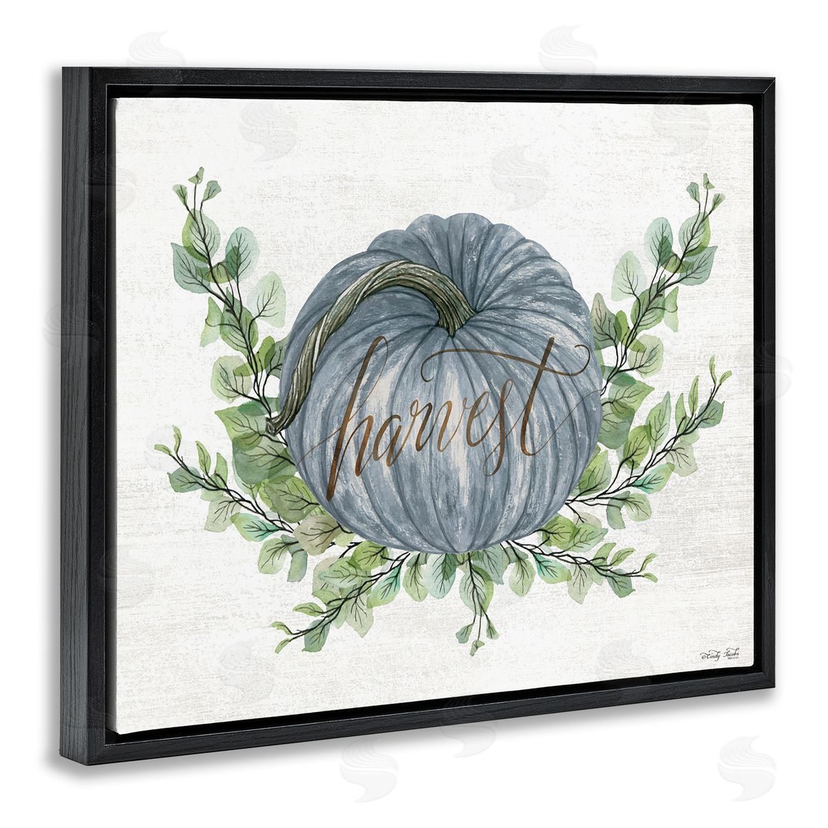 Blue Harvest Pumpkin Black Floating Frame Canvas Wall Art, Home Decor by Cindy Jacobs