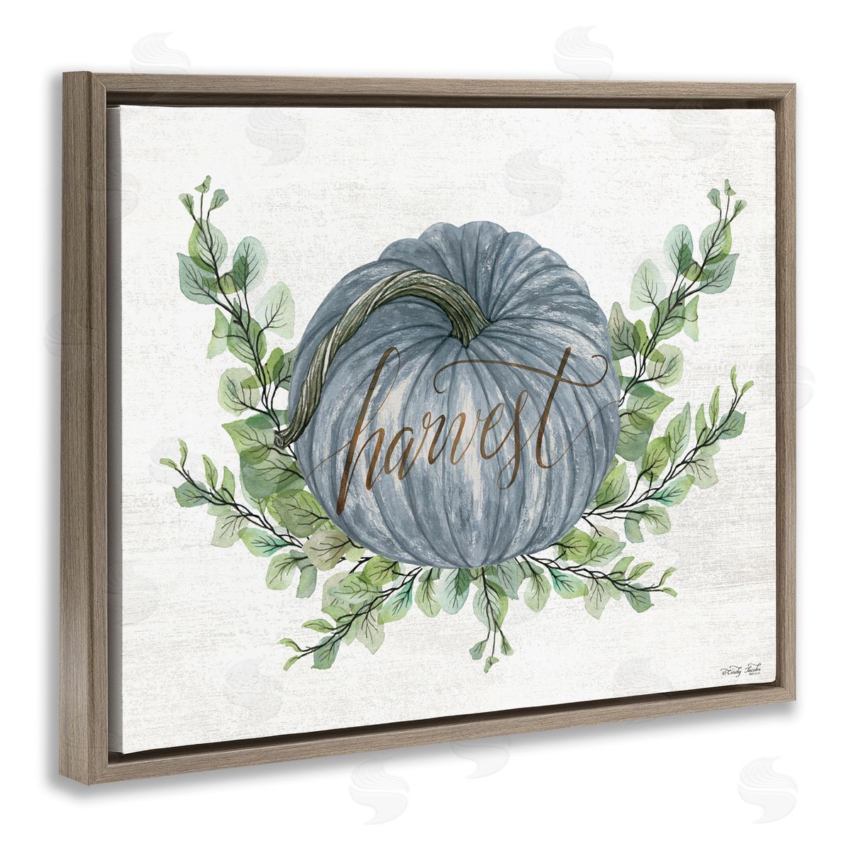 Blue Harvest Pumpkin Brown Floating Frame Canvas Wall Art, Home Decor by Cindy Jacobs