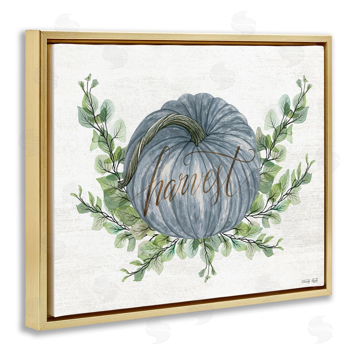 Blue Harvest Pumpkin Gold Floating Frame Canvas Wall Art, Home Decor by Cindy Jacobs