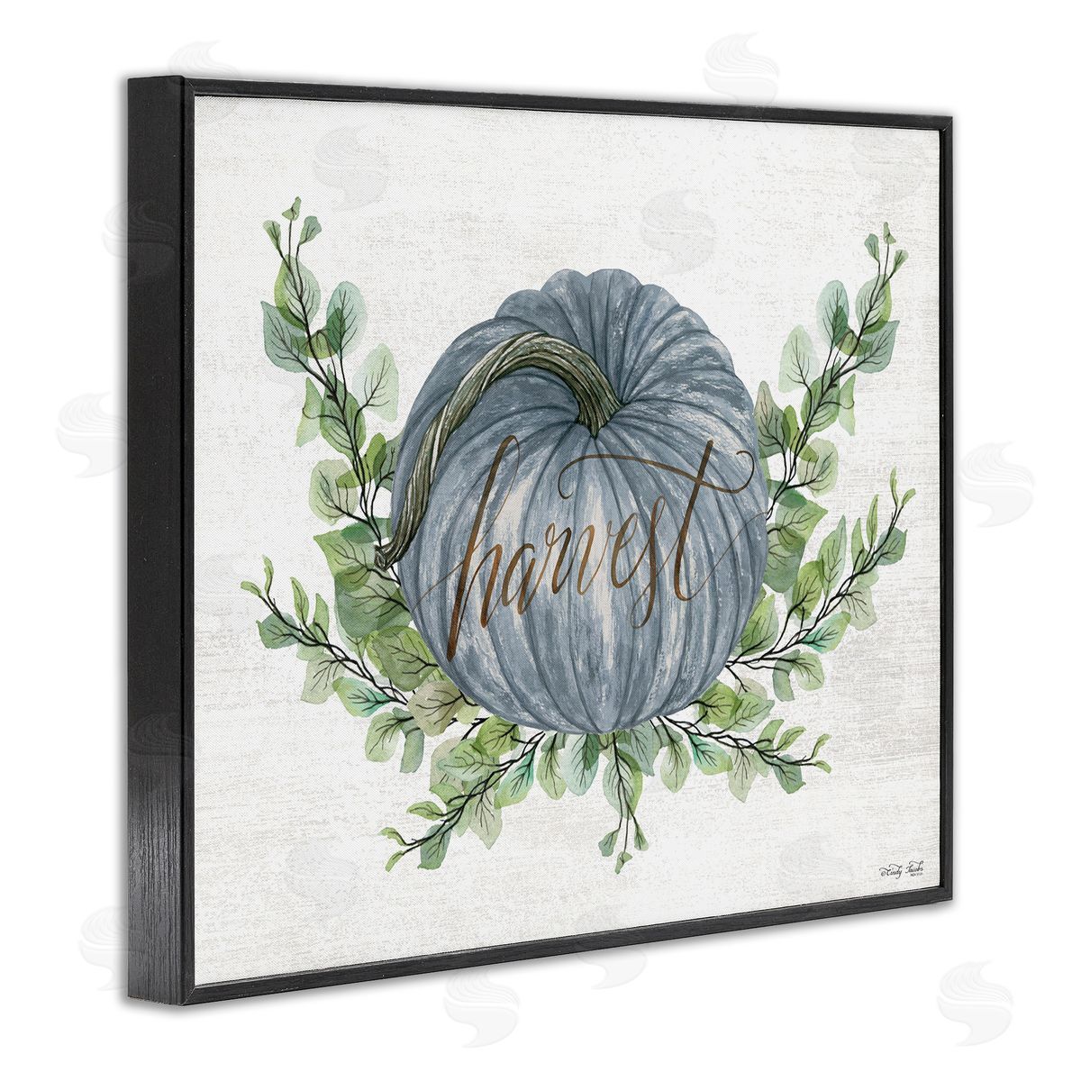 Blue Harvest Pumpkin Black Frame Print Wall Art, Home Decor by Cindy Jacobs