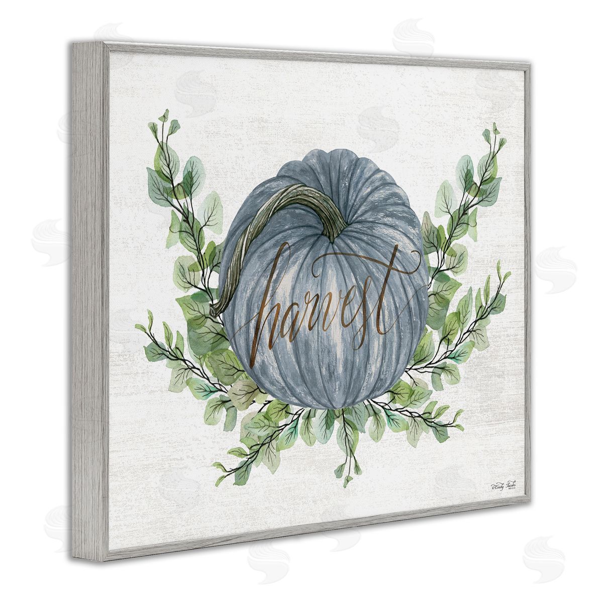 Blue Harvest Pumpkin Grey Frame Print Wall Art, Home Decor by Cindy Jacobs