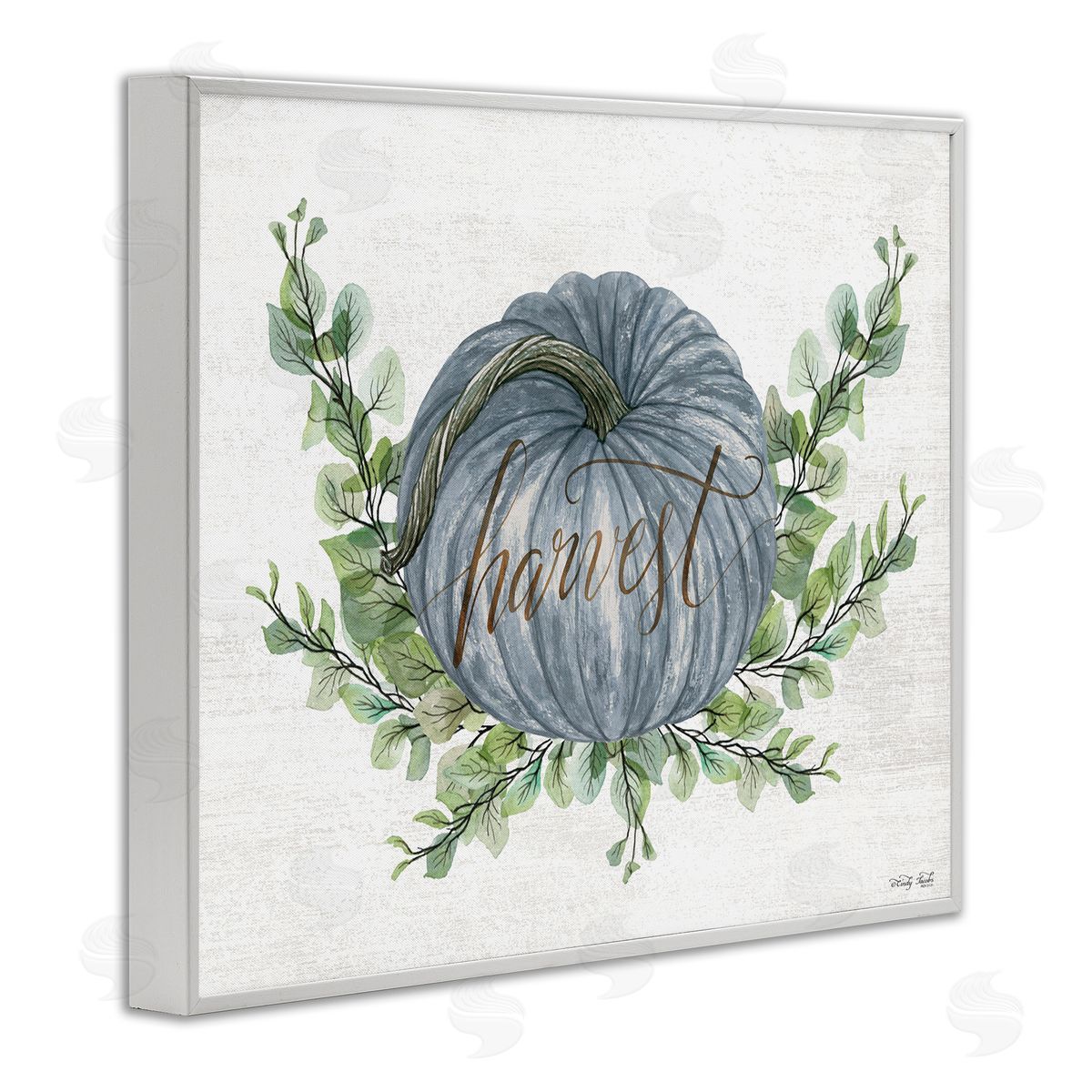 Blue Harvest Pumpkin White Frame Print Wall Art, Home Decor by Cindy Jacobs