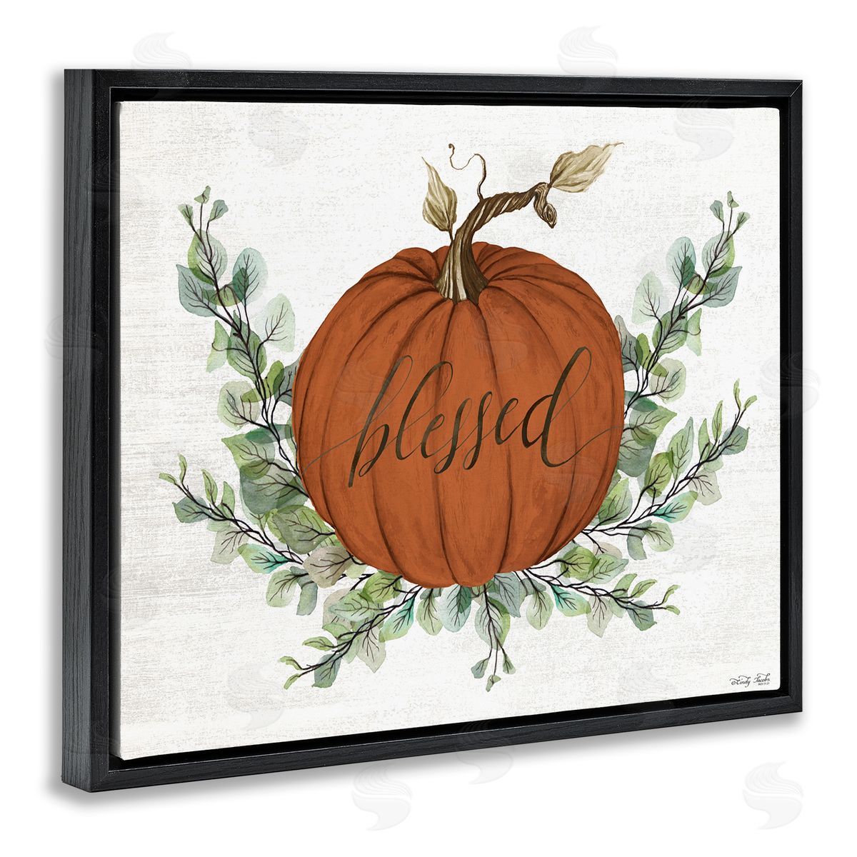 Orange Blessed Pumpkin Black Floating Frame Canvas Wall Art, Home Decor by Cindy Jacobs