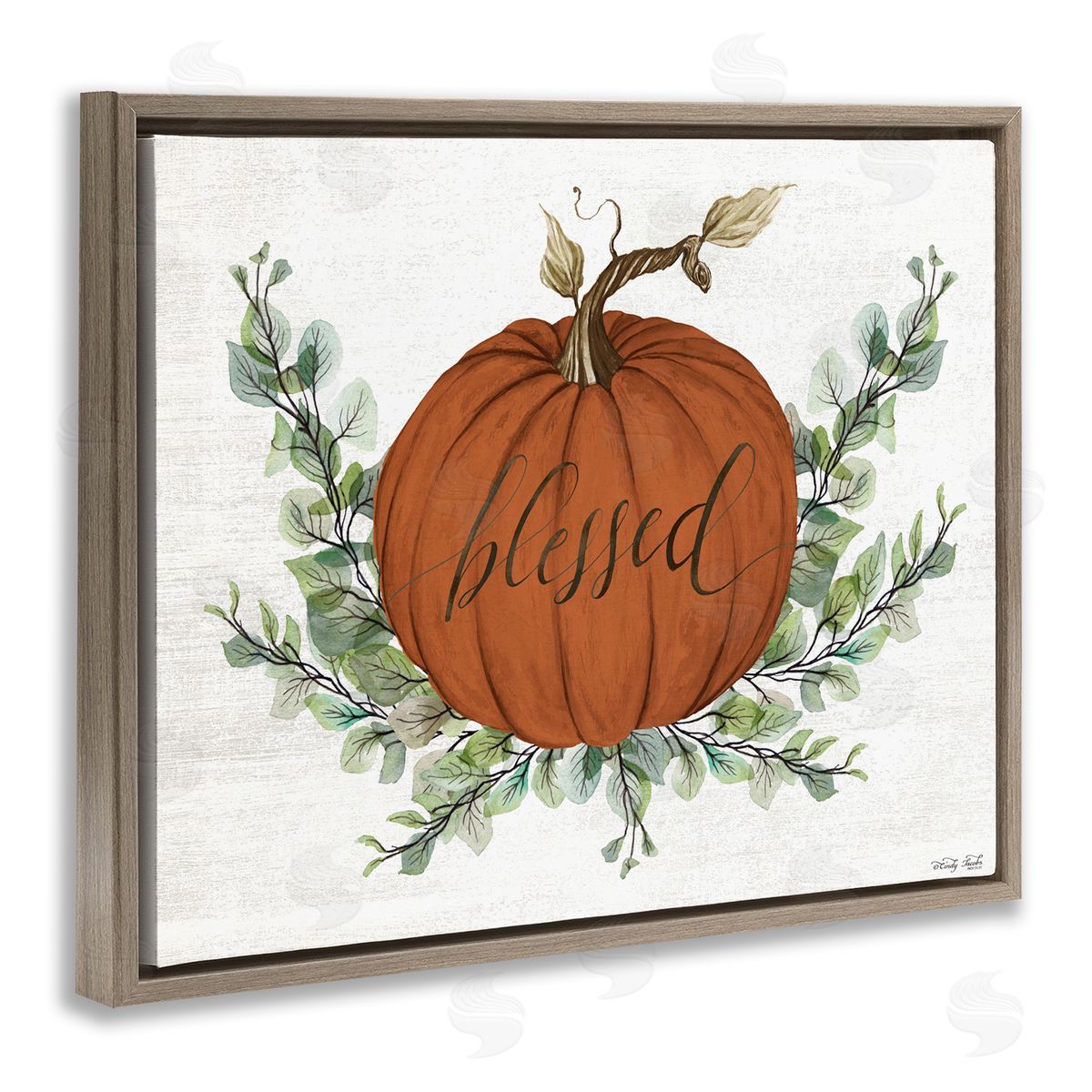 Orange Blessed Pumpkin Brown Floating Frame Canvas Wall Art, Home Decor by Cindy Jacobs