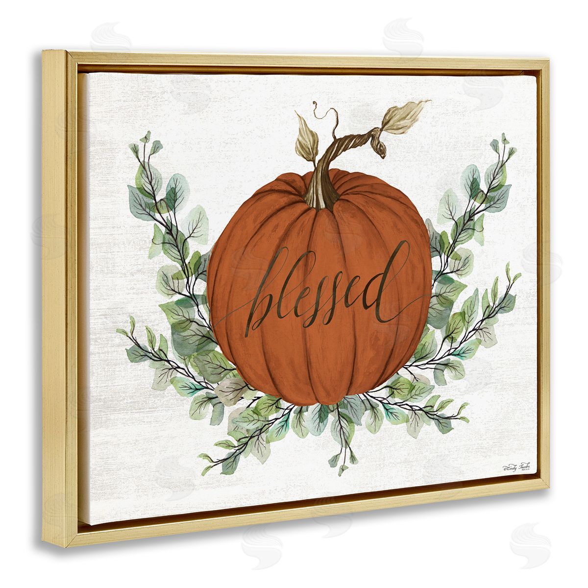 Orange Blessed Pumpkin Gold Floating Frame Canvas Wall Art, Home Decor by Cindy Jacobs
