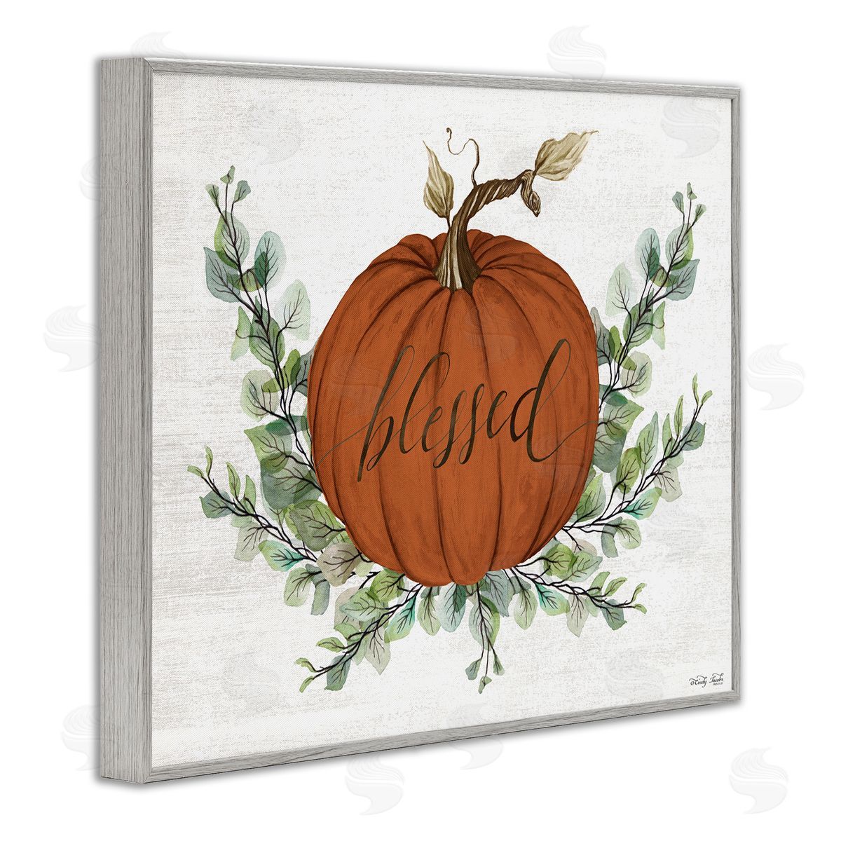 Orange Blessed Pumpkin Grey Frame Print Wall Art, Home Decor by Cindy Jacobs