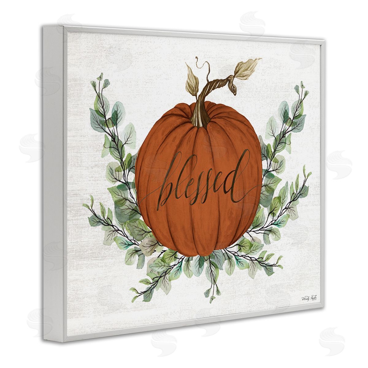 Orange Blessed Pumpkin White Frame Print Wall Art, Home Decor by Cindy Jacobs