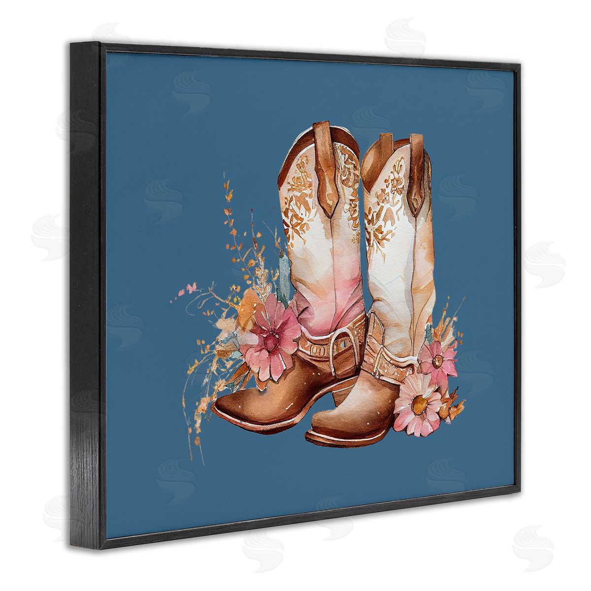 Birch & Ink Cowboy Boots & Wildflowers Black Framed Giclee Wall Art Print