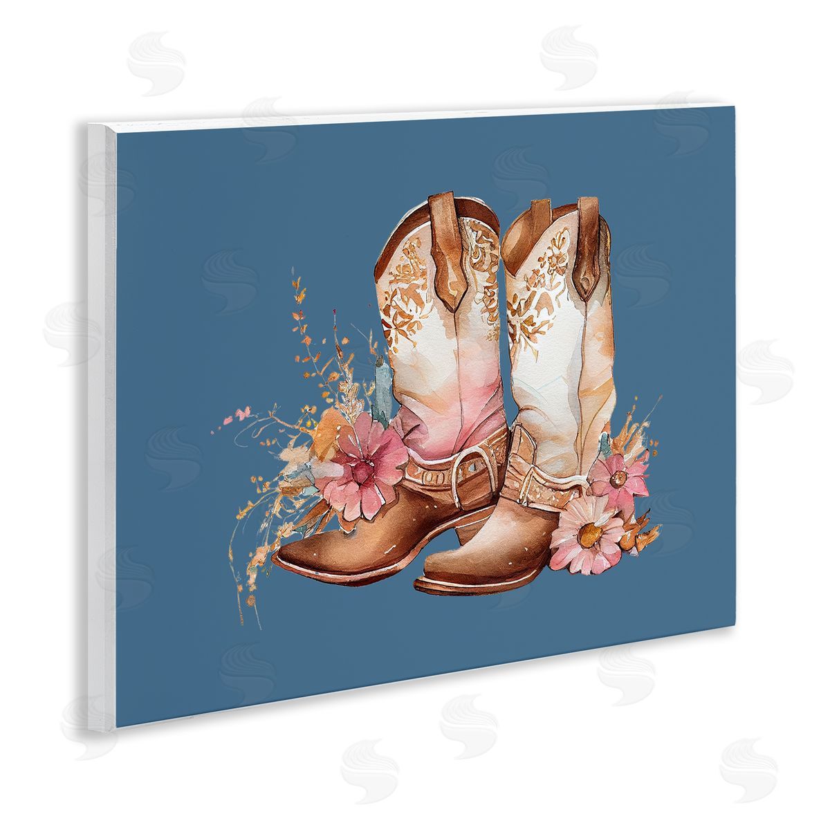 Birch & Ink Cowboy Boots & Wildflowers Wooden Wall Plaque Art Print