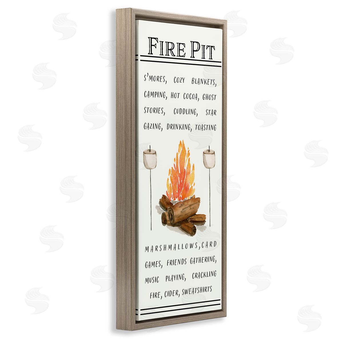 Fire Pit and Marshmallows Brown Floating Frame Canvas Wall Art, Home Decor by Corrine Rose Designs