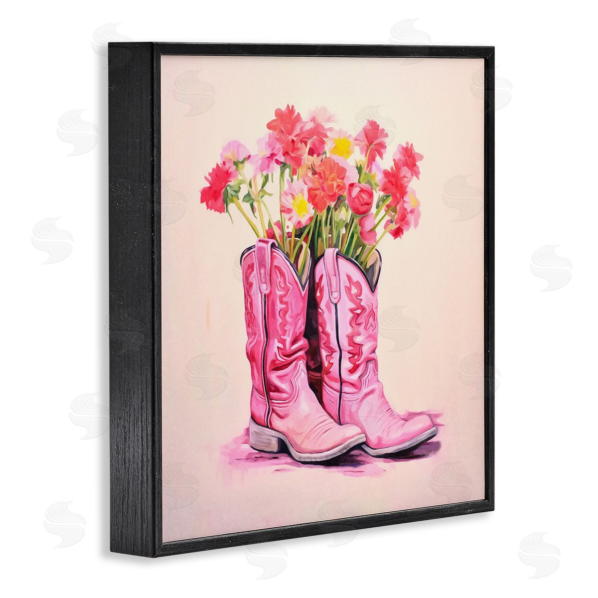 Pink Blossom Boots Black Frame Print Wall Art, Home Decor by Andrea Haase