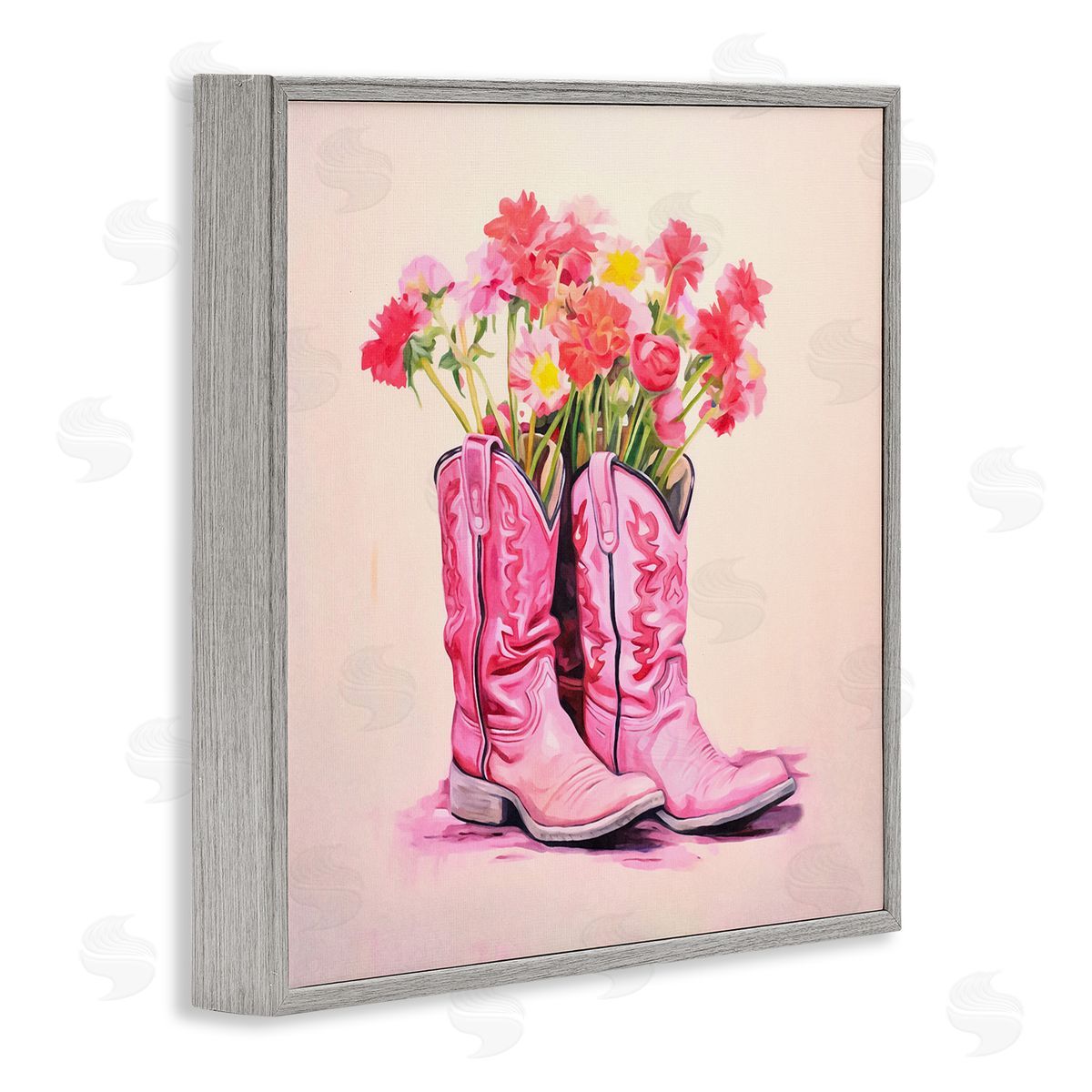 Pink Blossom Boots Grey Frame Print Wall Art, Home Decor by Andrea Haase