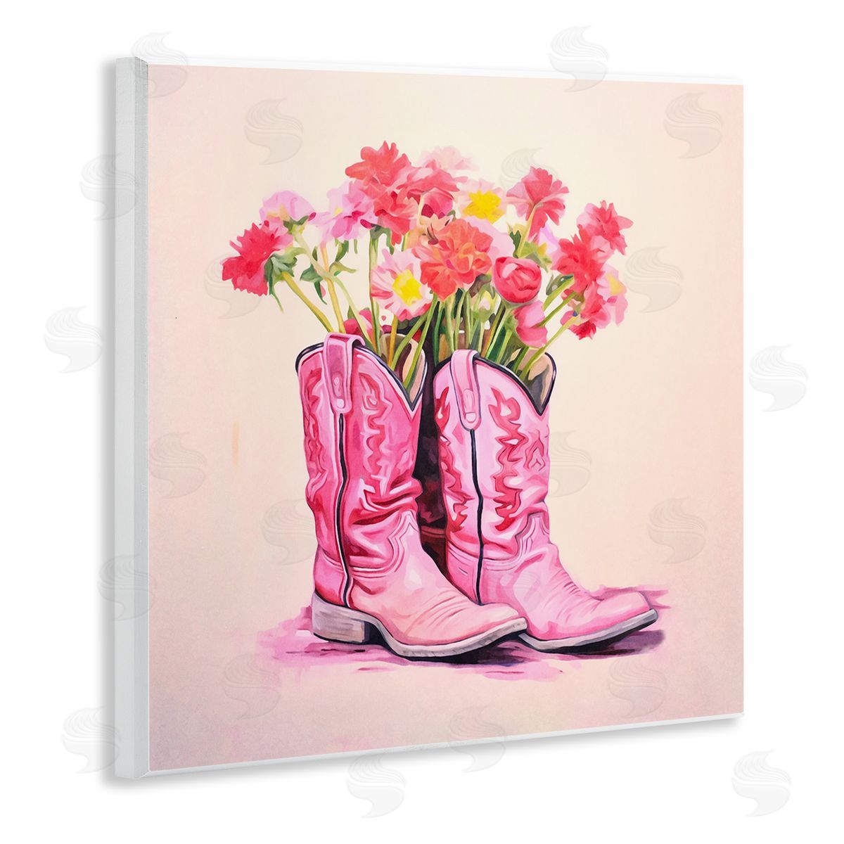 Pink Blossom Boots Wood Plaque Wall Art, Home Decor by Andrea Haase