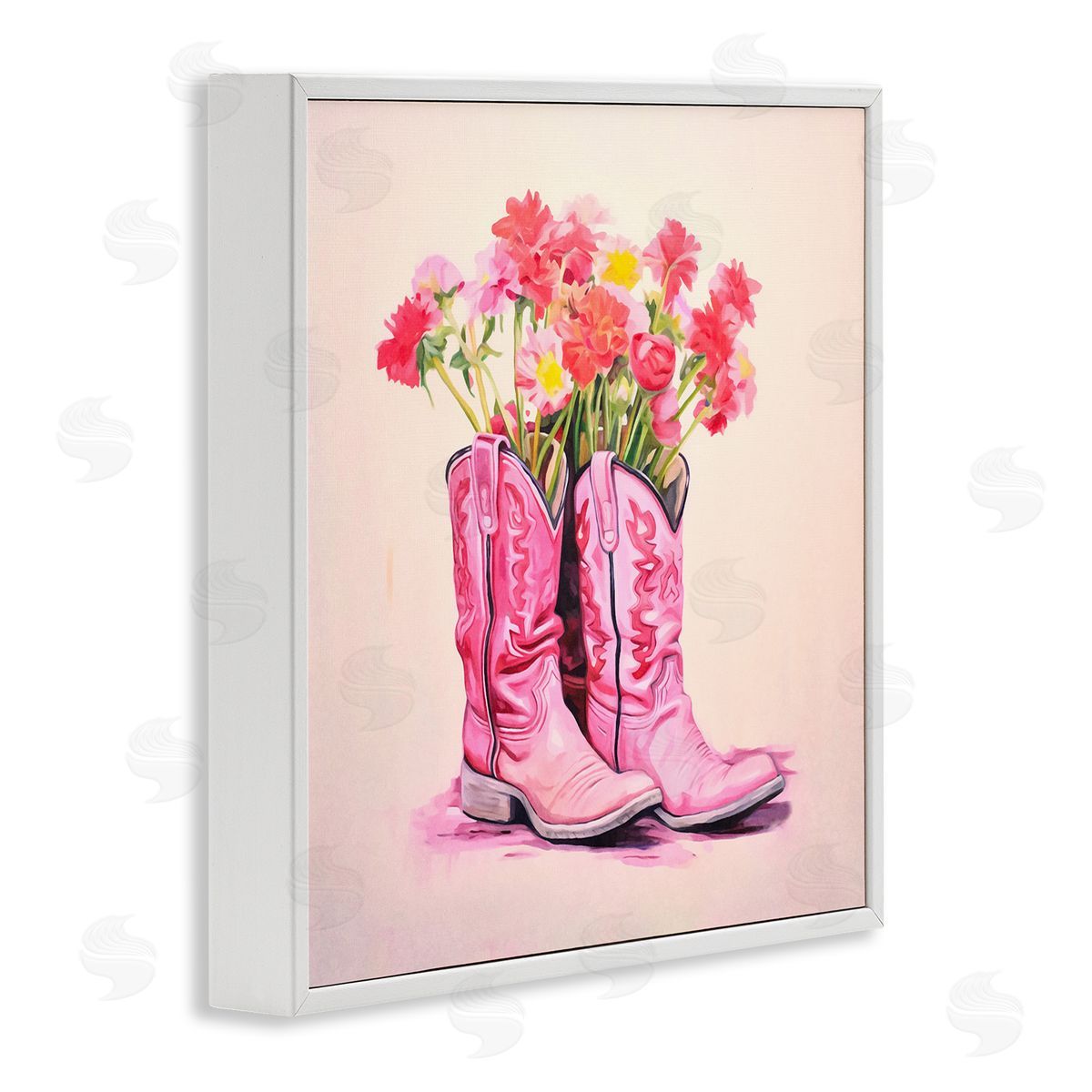 Pink Blossom Boots White Frame Print Wall Art, Home Decor by Andrea Haase