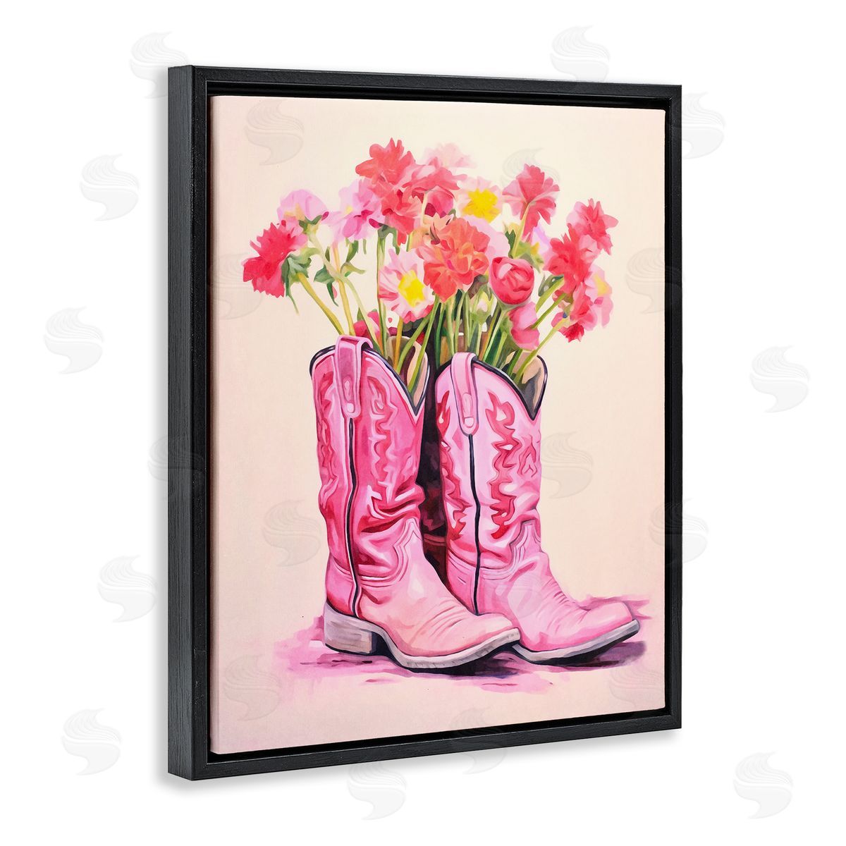 Pastel Western Whimsy Black Floating Frame Canvas Wall Art, Home Decor by Andrea Haase