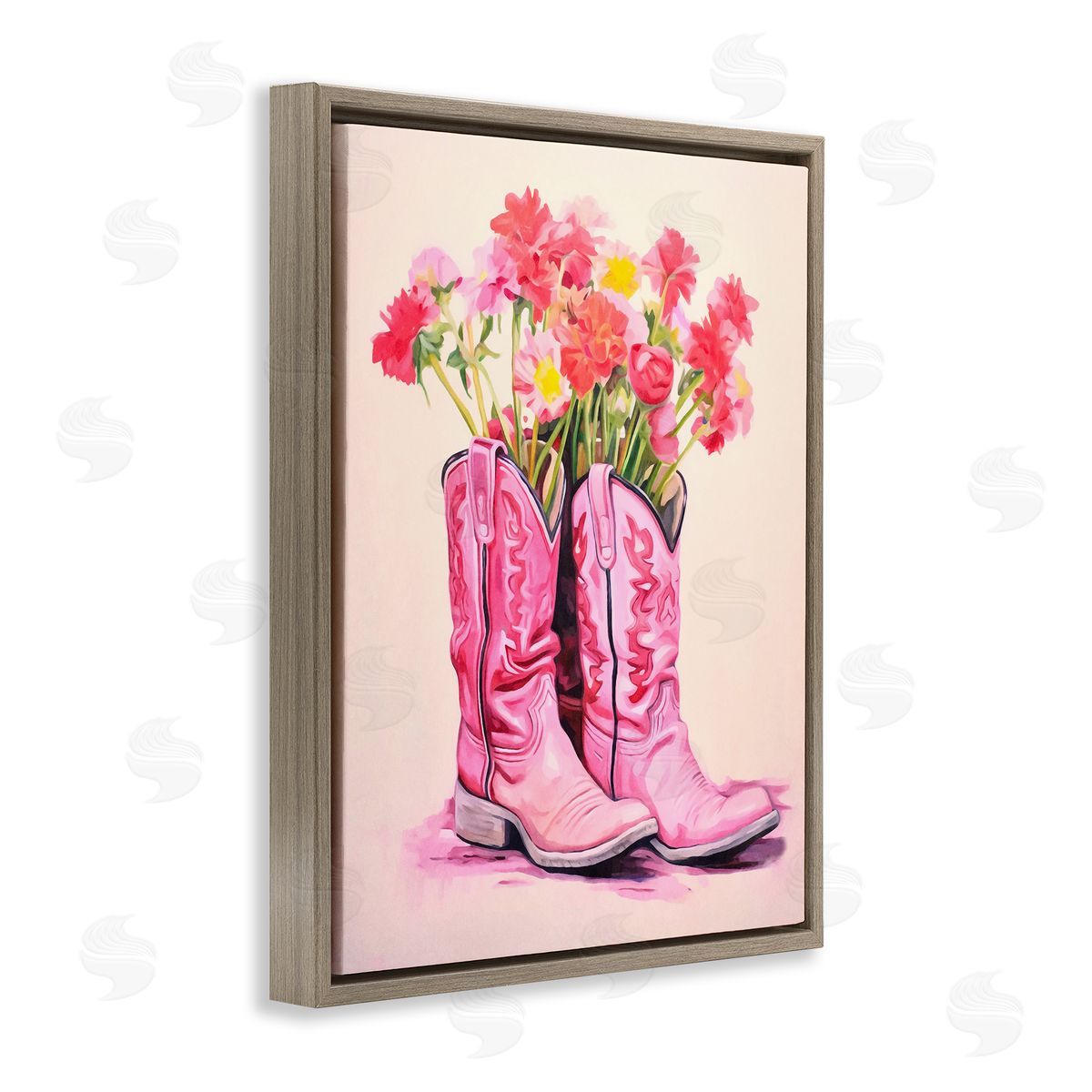 Pastel Western Whimsy Brown Floating Frame Canvas Wall Art, Home Decor by Andrea Haase