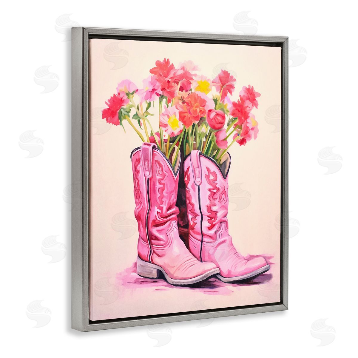 Pastel Western Whimsy Grey Floating Frame Canvas Wall Art, Home Decor by Andrea Haase