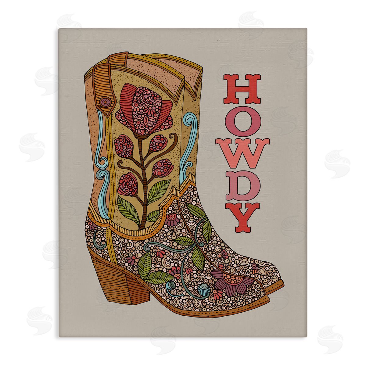 Howdy Cowboy Boots Canvas Wall Art, Home Decor by Martina Pavlova