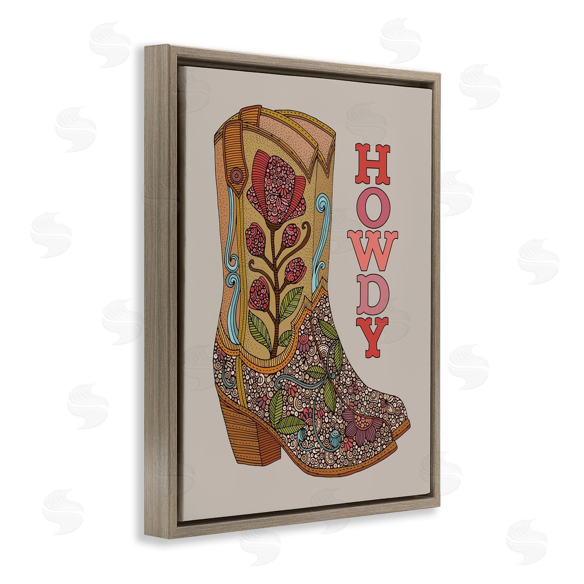 Howdy Cowboy Boots Brown Floating Frame Canvas Wall Art, Home Decor by Martina Pavlova