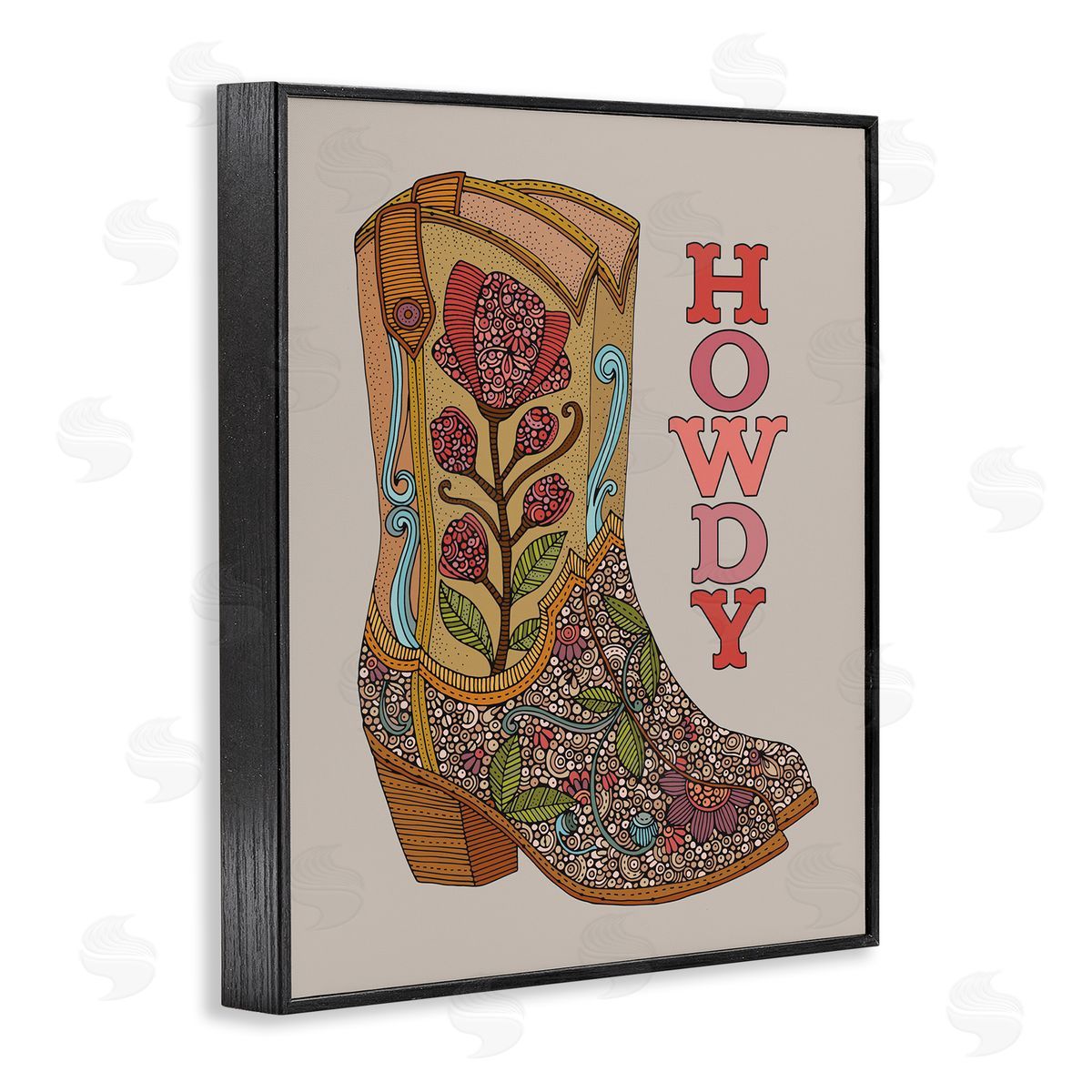 Howdy Cowboy Boots Black Frame Print Wall Art, Home Decor by Martina Pavlova