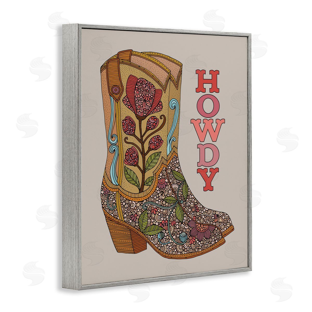 Howdy Cowboy Boots Grey Frame Print Wall Art, Home Decor by Martina Pavlova