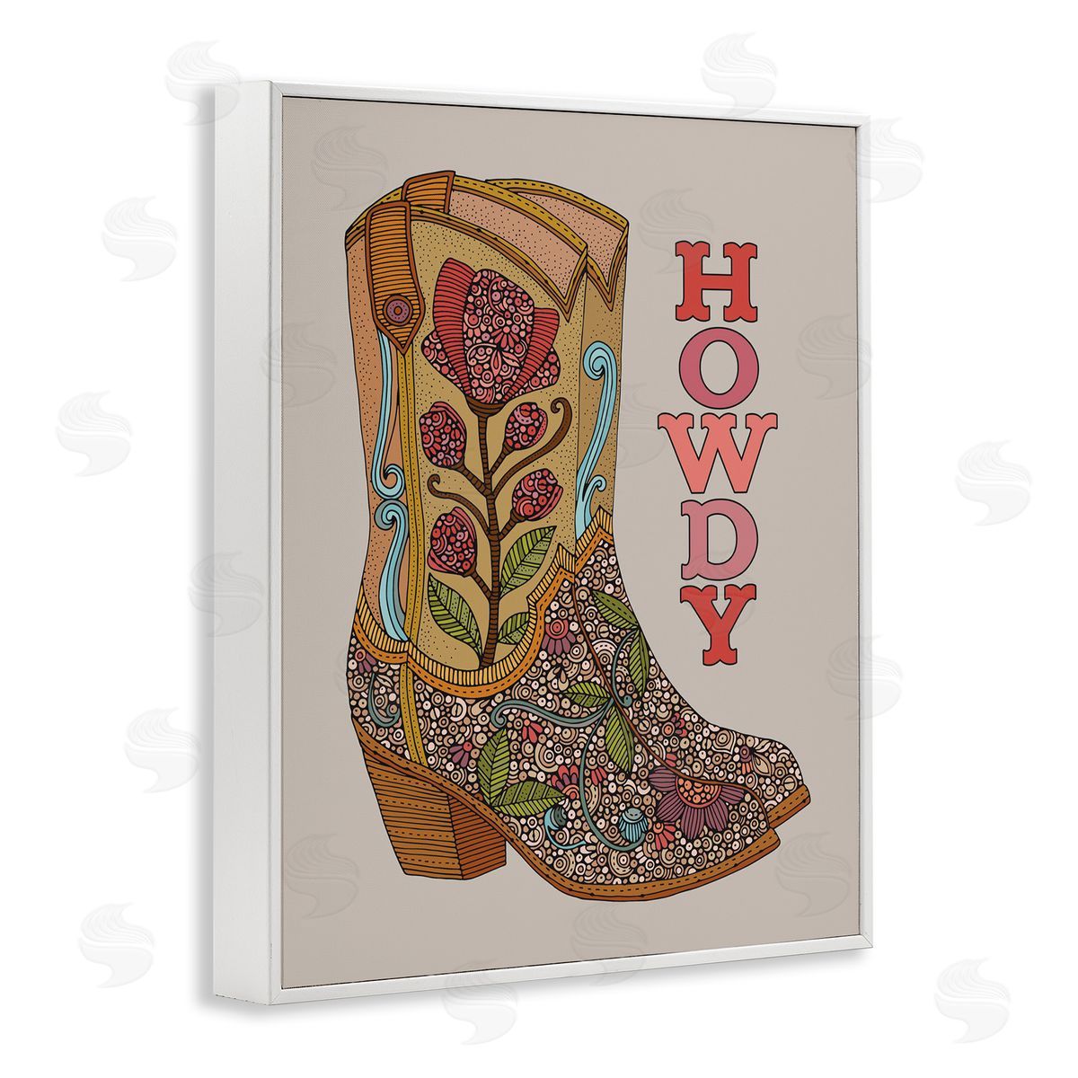 Howdy Cowboy Boots White Frame Print Wall Art, Home Decor by Martina Pavlova