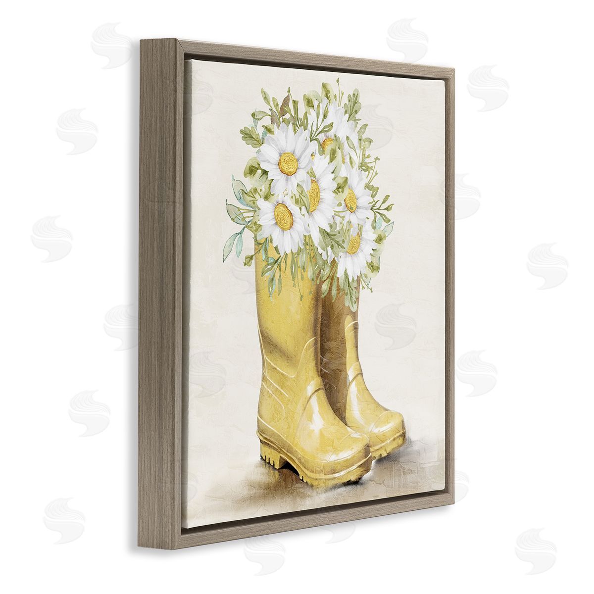 Sunny Garden Boots Brown Floating Frame Canvas Wall Art, Home Decor by Kim Allen