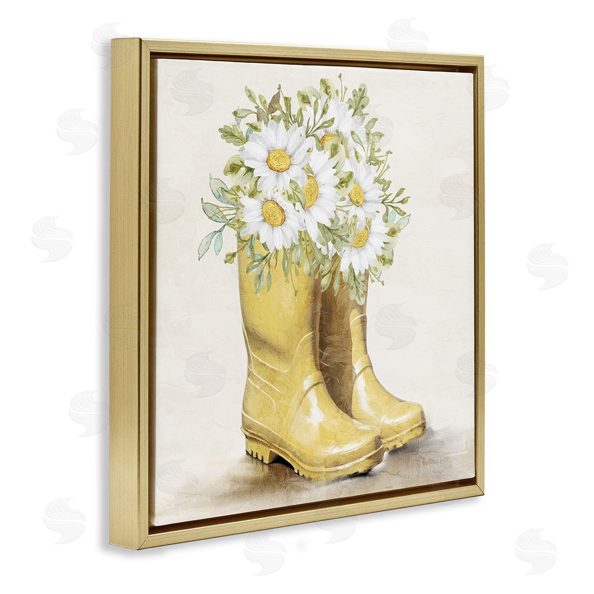 Sunny Garden Boots Gold Floating Frame Canvas Wall Art, Home Decor by Kim Allen